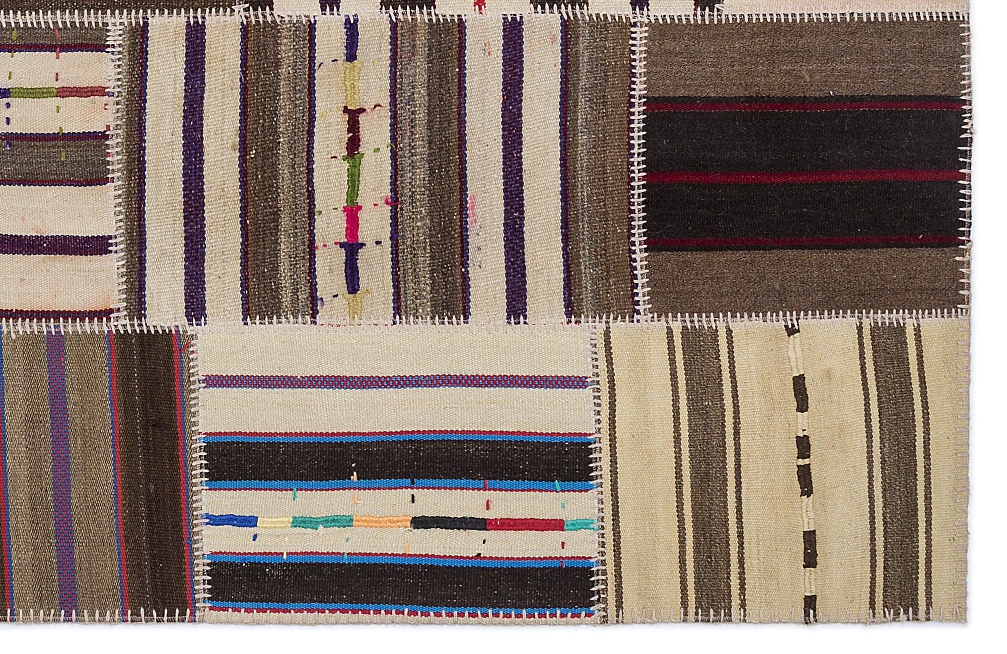 Teselya 2221 Beige Striped Wool Handmade Area Rug 5'3" x 7'7"