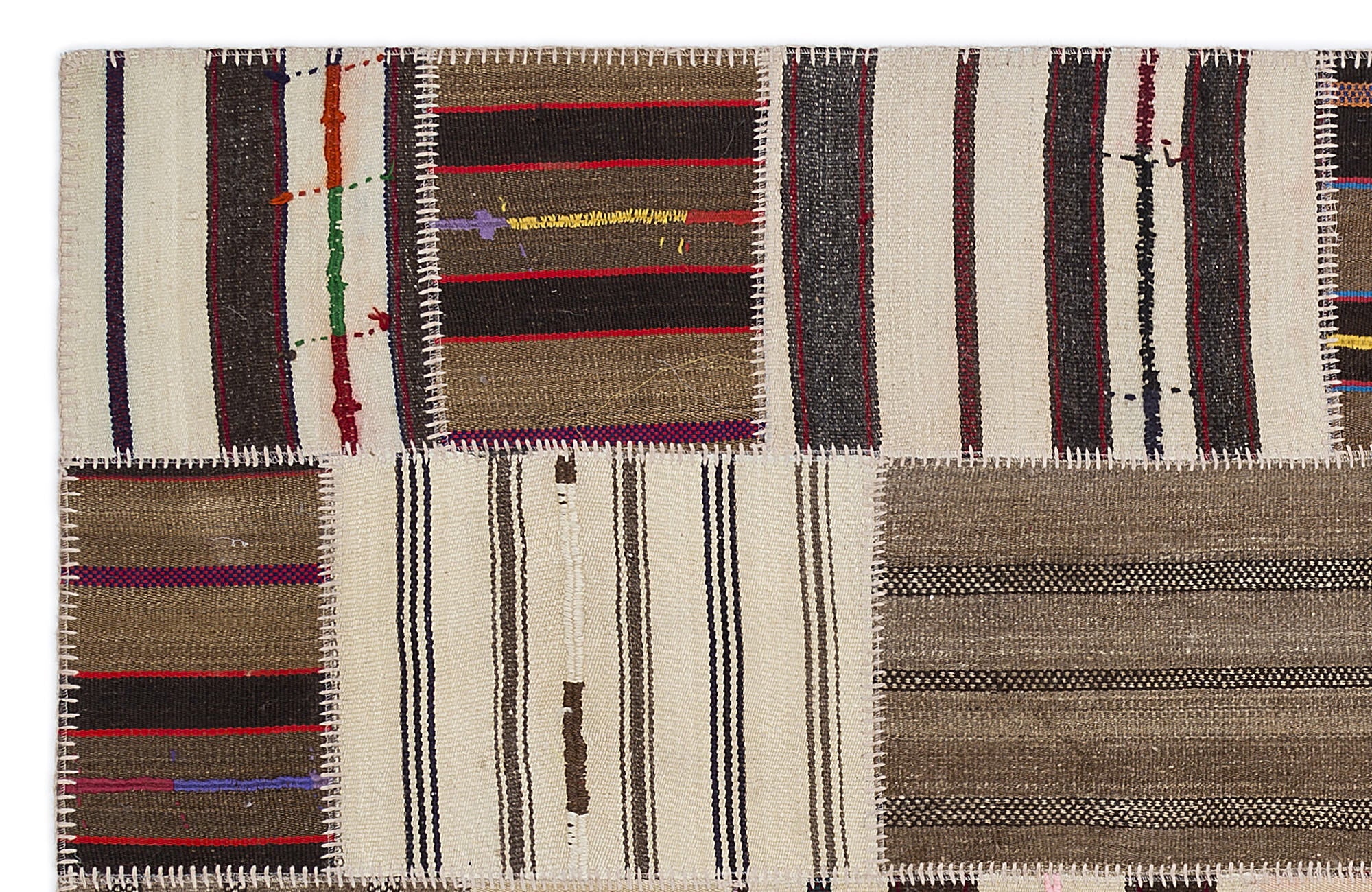 Teselya 2222 Beige Striped Wool Handmade Area Rug 5'3" x 7'7"
