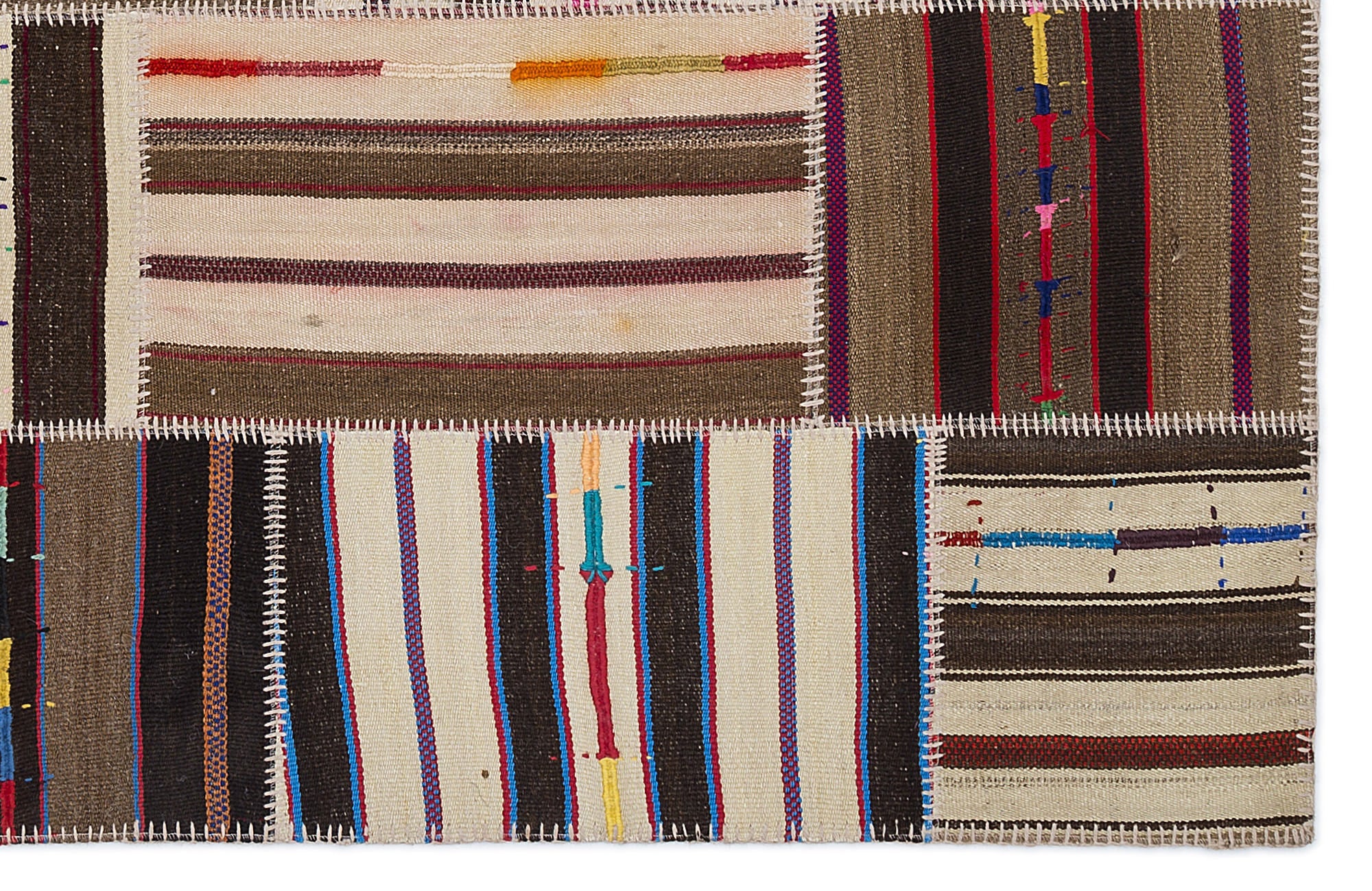 Teselya 2222 Beige Striped Wool Handmade Area Rug 5'3" x 7'7"