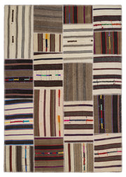 Teselya 2222 Beige Striped Wool Handmade Area Rug 5'3" x 7'7"
