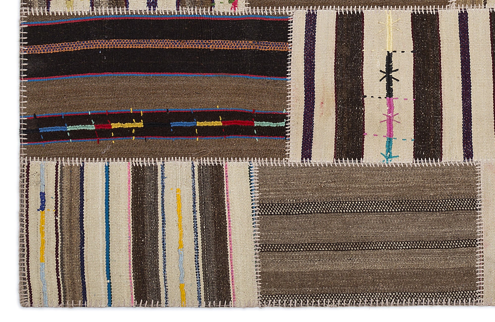 Teselya 2223 Beige Striped Wool Handmade Area Rug 5'3" x 7'7"