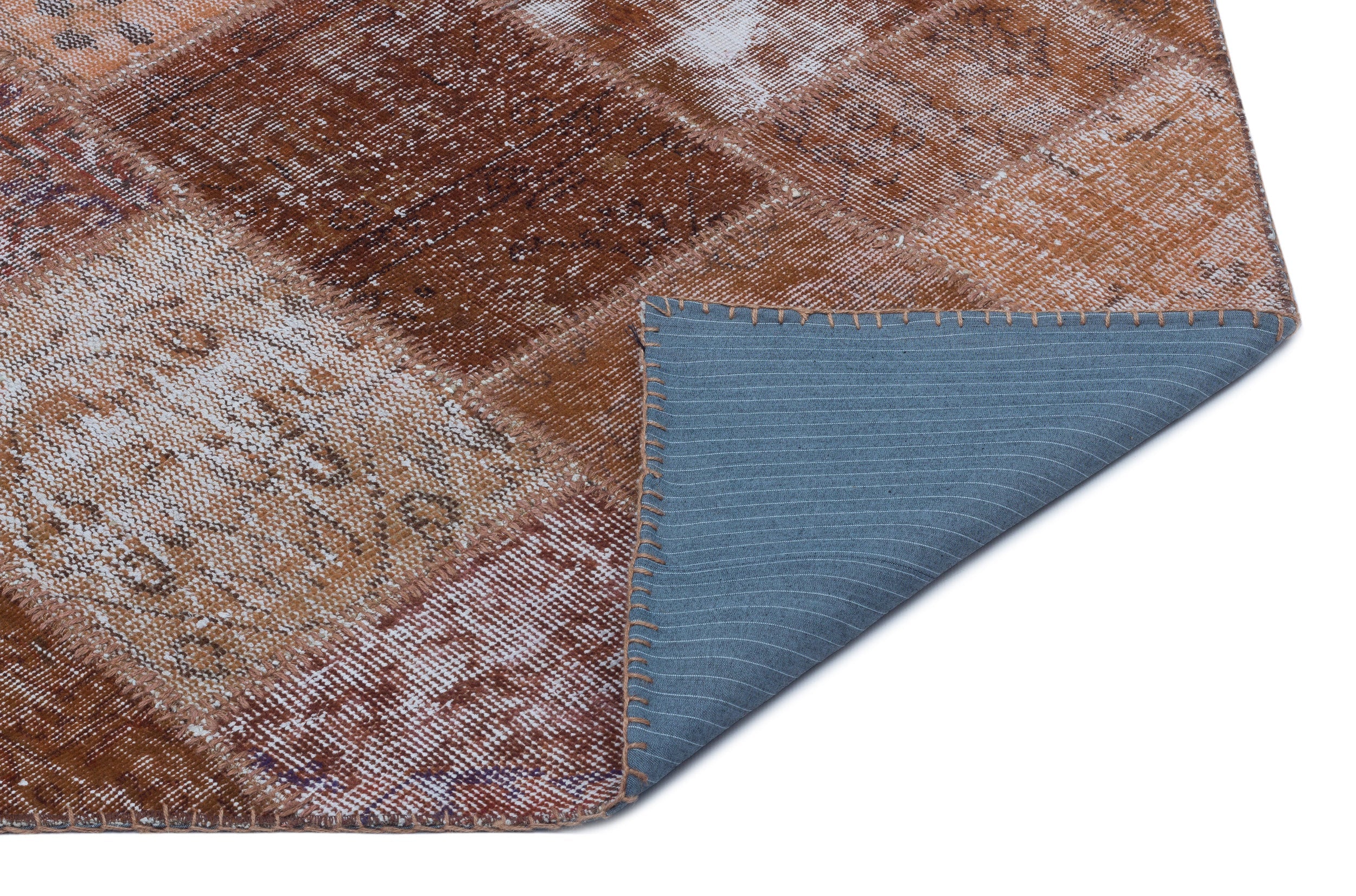 Iskece 22240 Brown Patchwork Wool Handmade Area Rug 3'11" x 5'11"