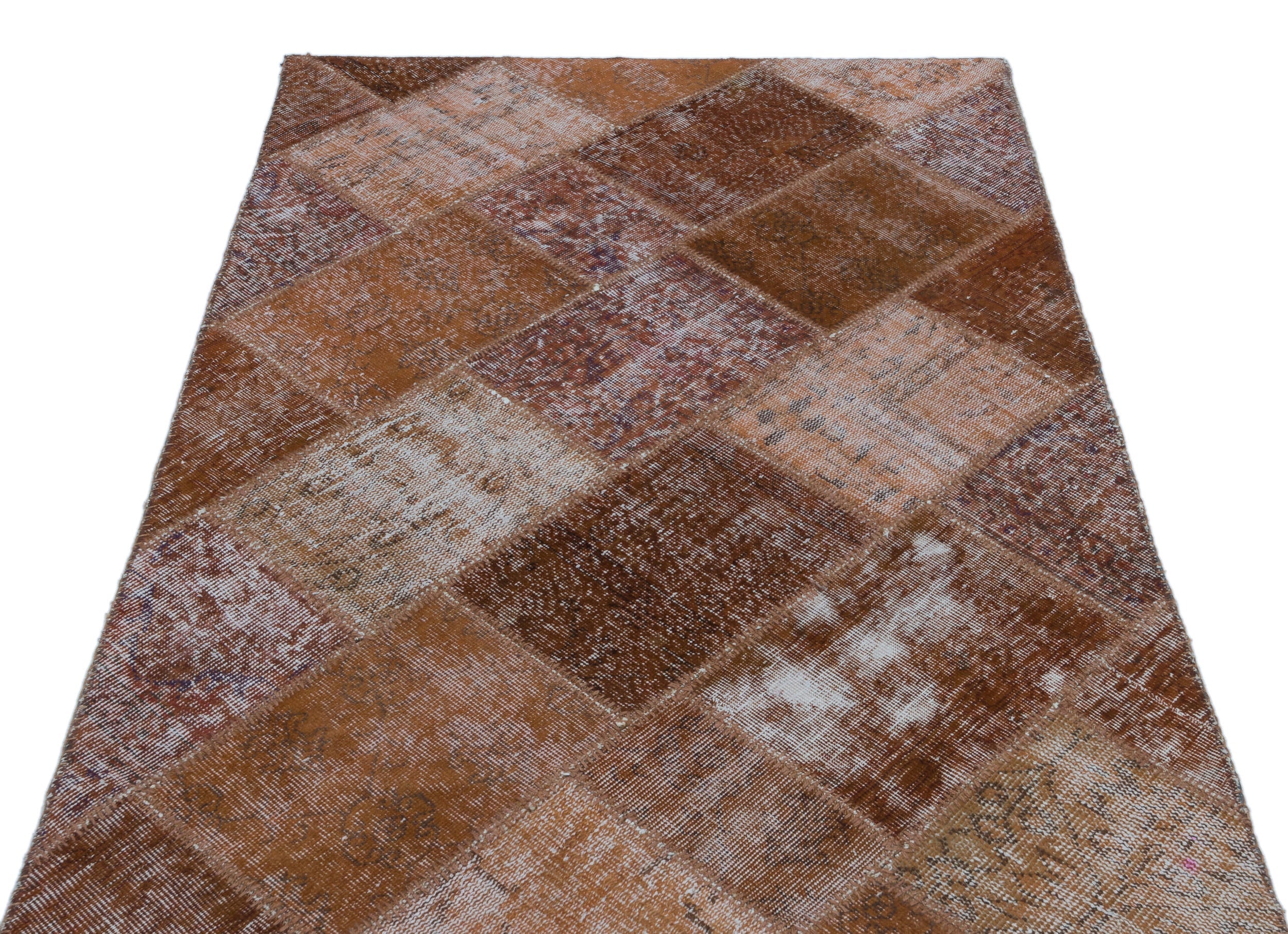 Iskece 22240 Brown Patchwork Wool Handmade Area Rug 3'11" x 5'11"