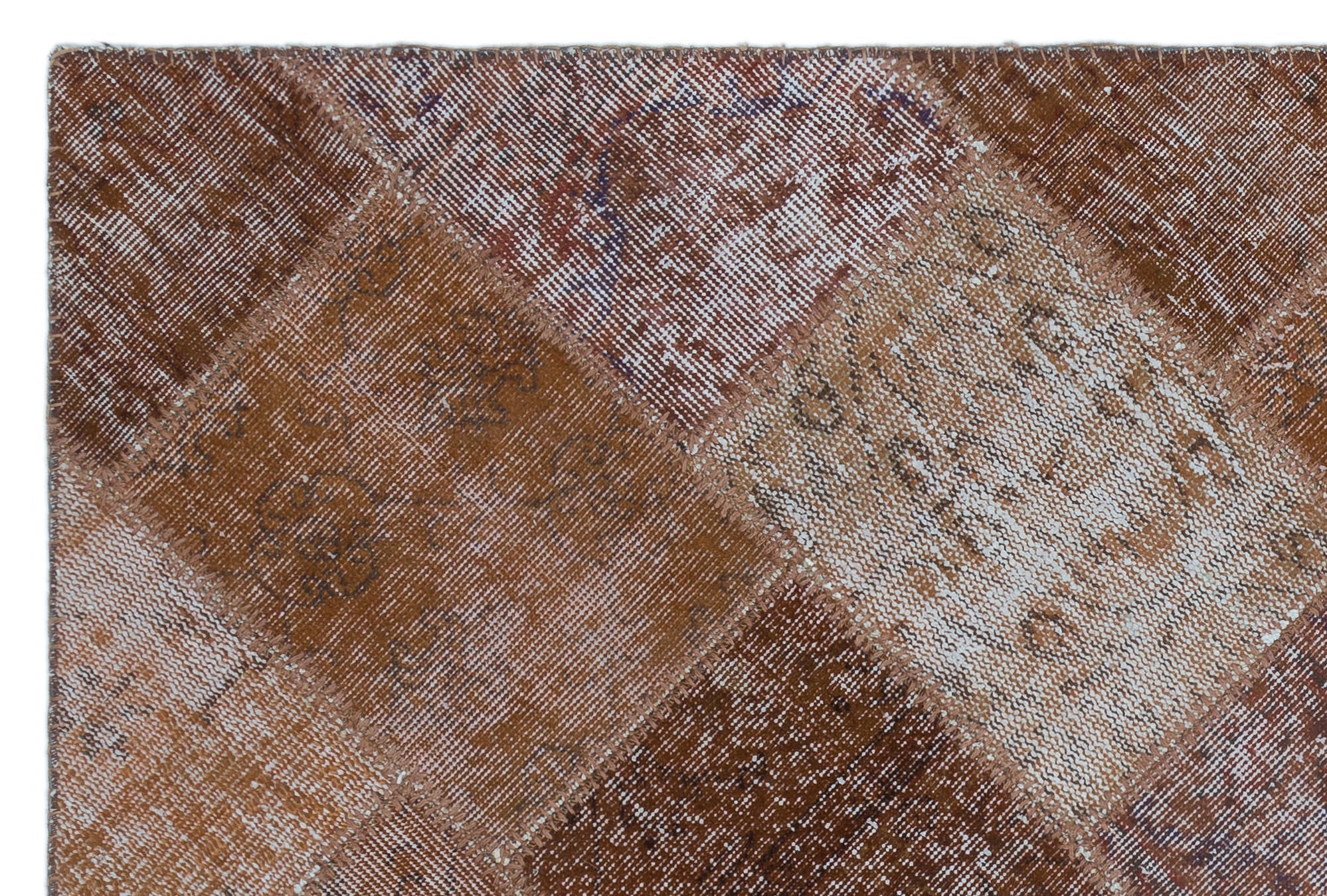 Iskece 22240 Brown Patchwork Wool Handmade Area Rug 3'11" x 5'11"