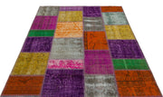 Iskece 22249 Beige Patchwork Wool Handmade Area Rug 5'3" x 7'7"