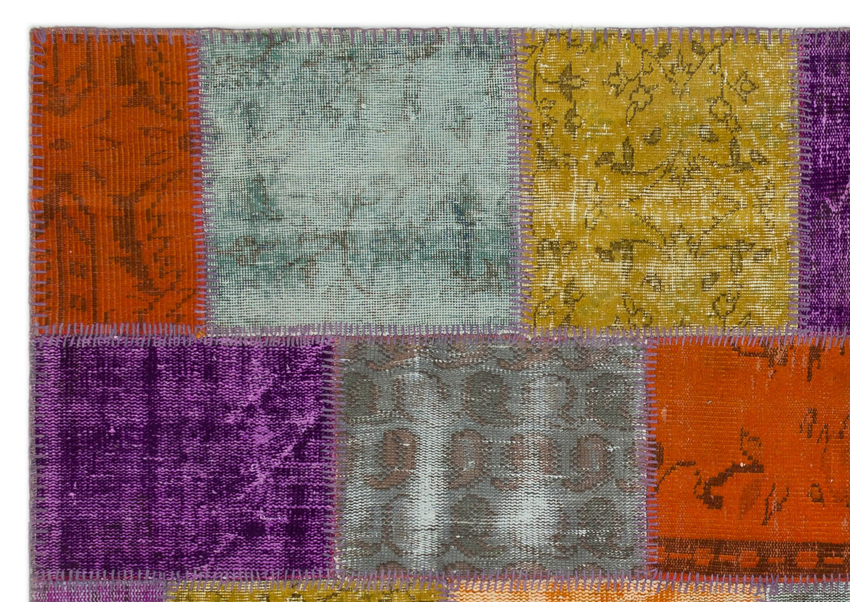 Iskece 22249 Beige Patchwork Wool Handmade Area Rug 5'3" x 7'7"