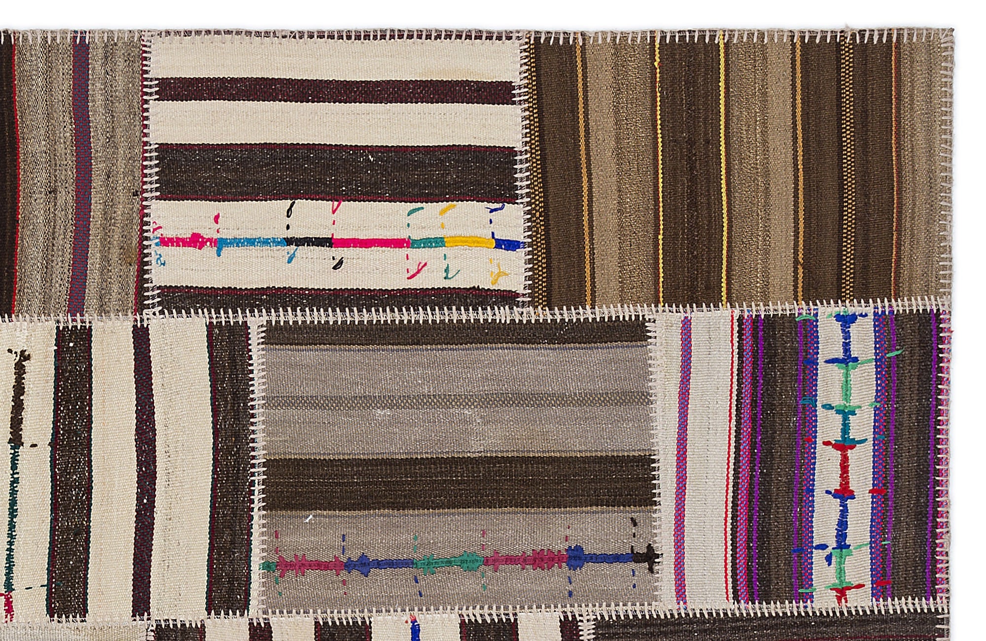 Teselya 2224 Beige Striped Wool Handmade Area Rug 5'3" x 7'7"