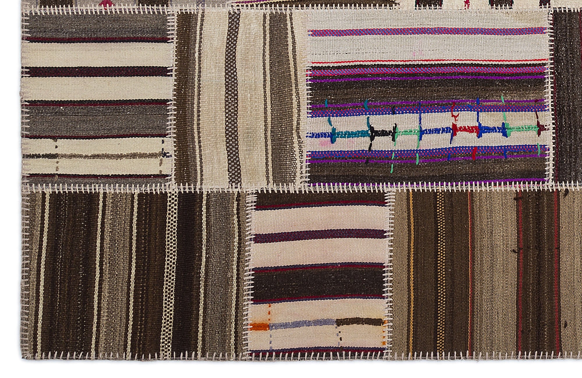 Teselya 2224 Beige Striped Wool Handmade Area Rug 5'3" x 7'7"