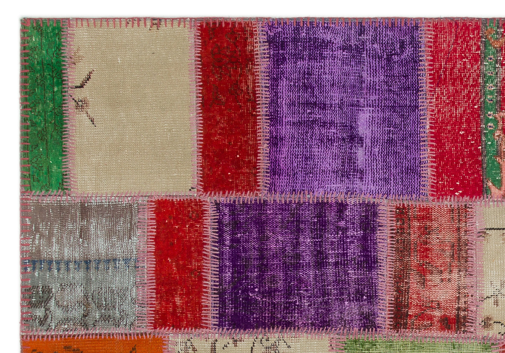 Iskece 22254 Beige Patchwork Wool Handmade Area Rug 5'3" x 7'7"