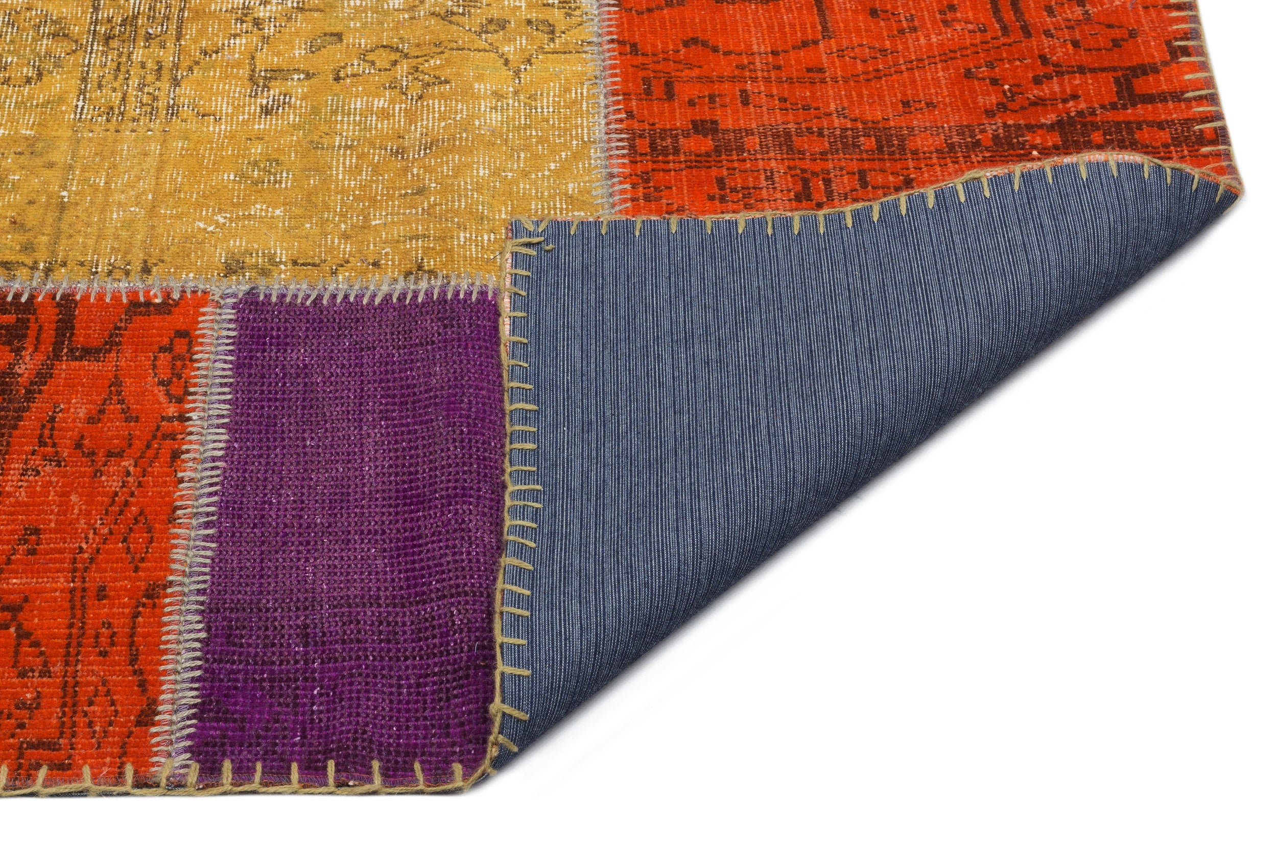 Iskece 22262 Beige Patchwork Wool Handmade Area Rug 5'3" x 7'7"