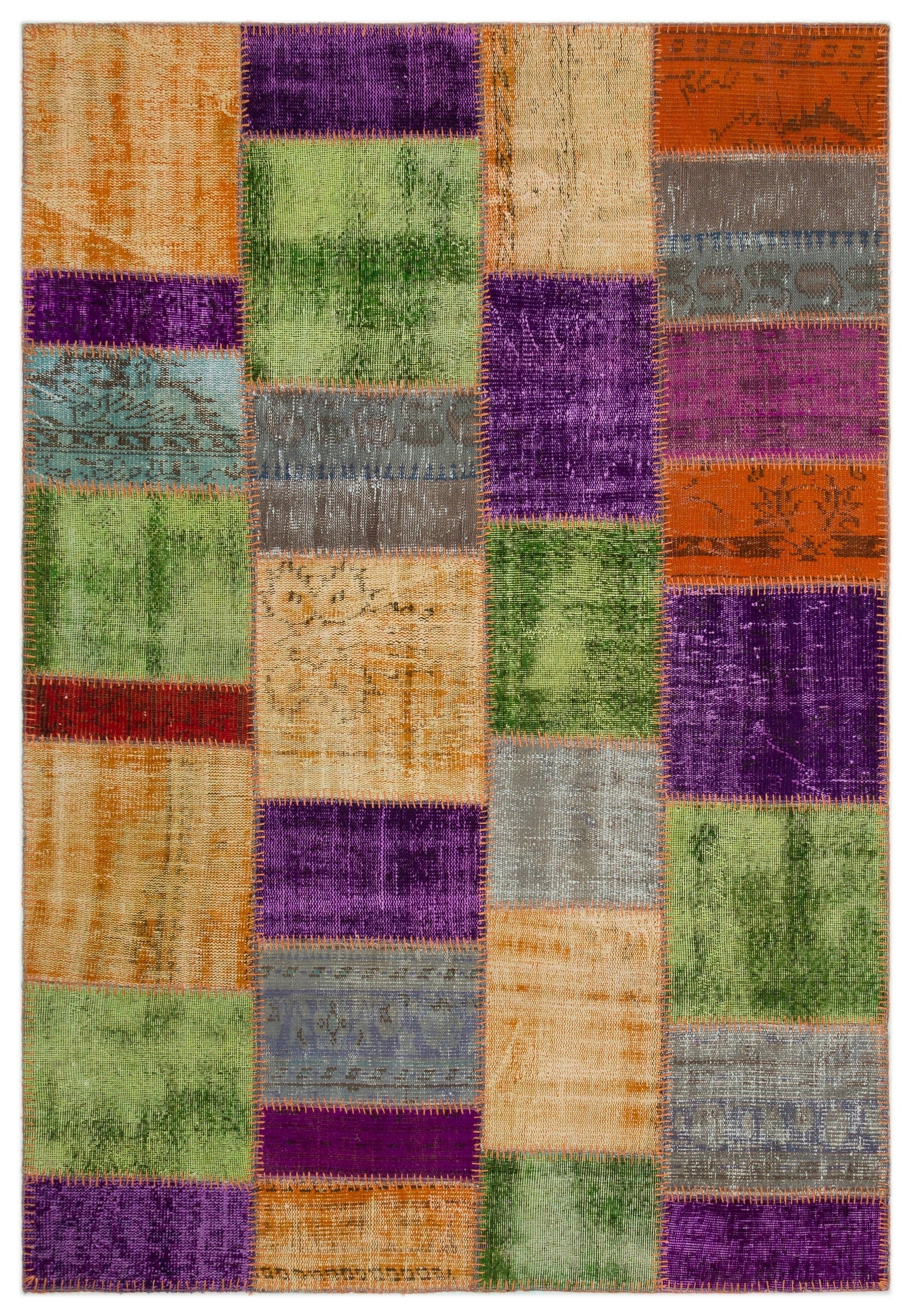 Iskece 22265 Beige Patchwork Wool Handmade Area Rug 5'3" x 7'7"