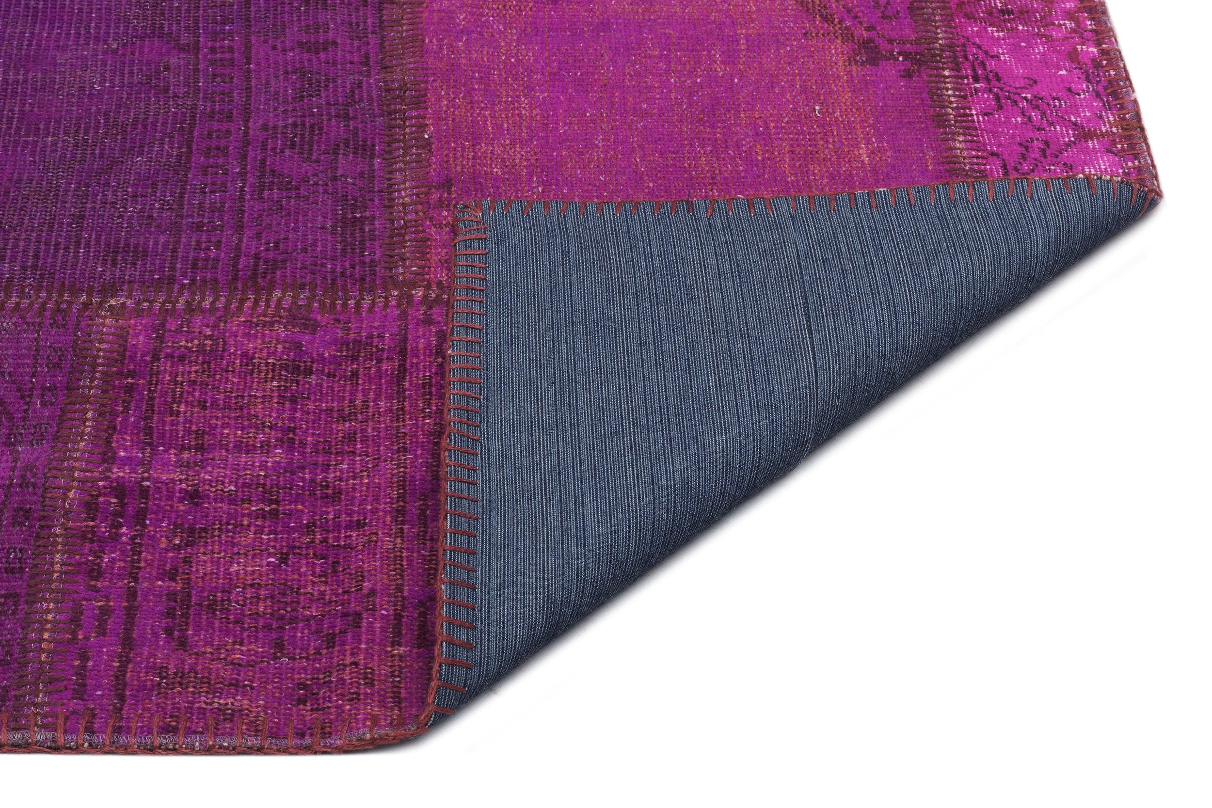 Iskece 22267 Purple Patchwork Wool Handmade Area Rug 5'3" x 7'7"