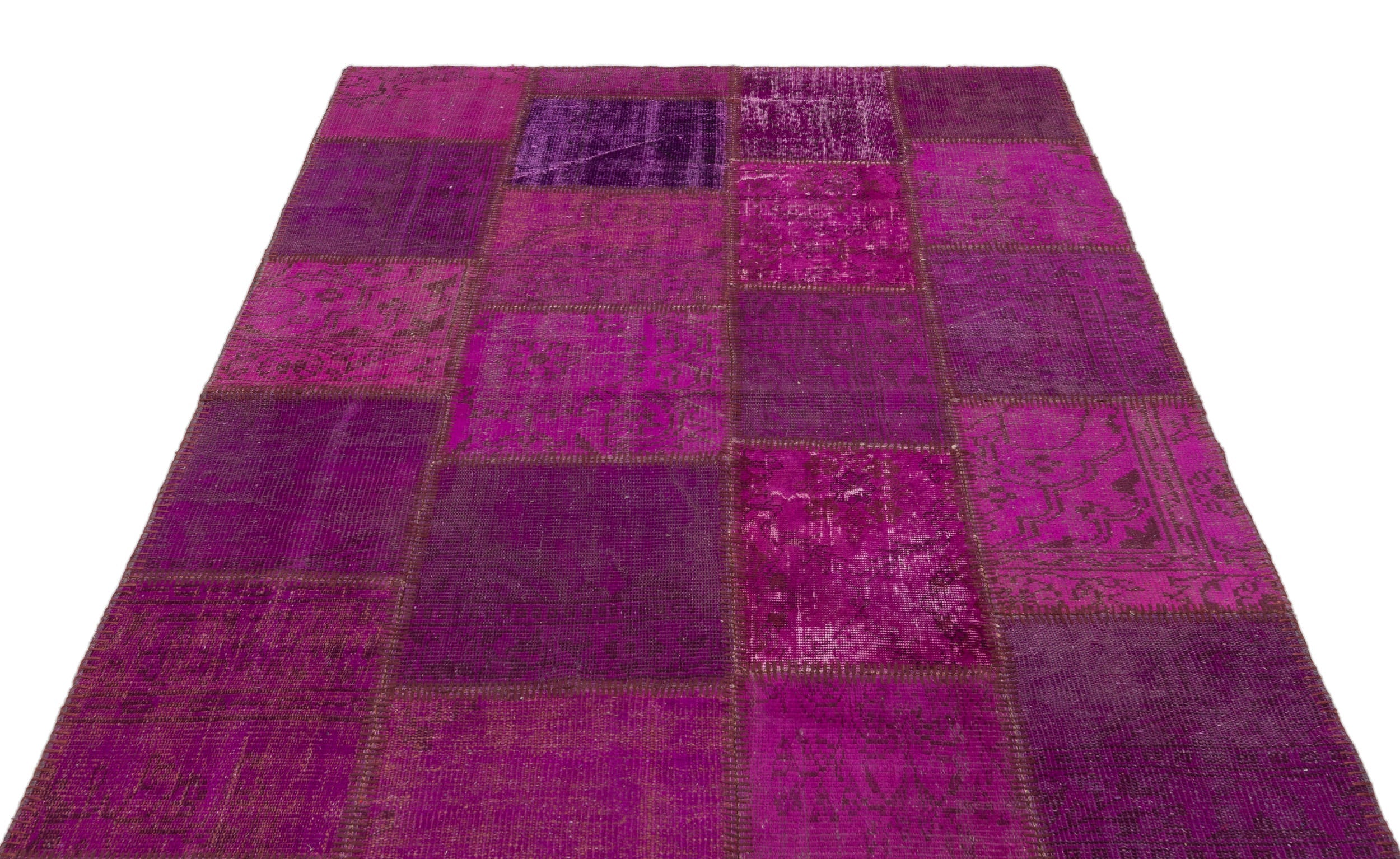Iskece 22267 Purple Patchwork Wool Handmade Area Rug 5'3" x 7'7"