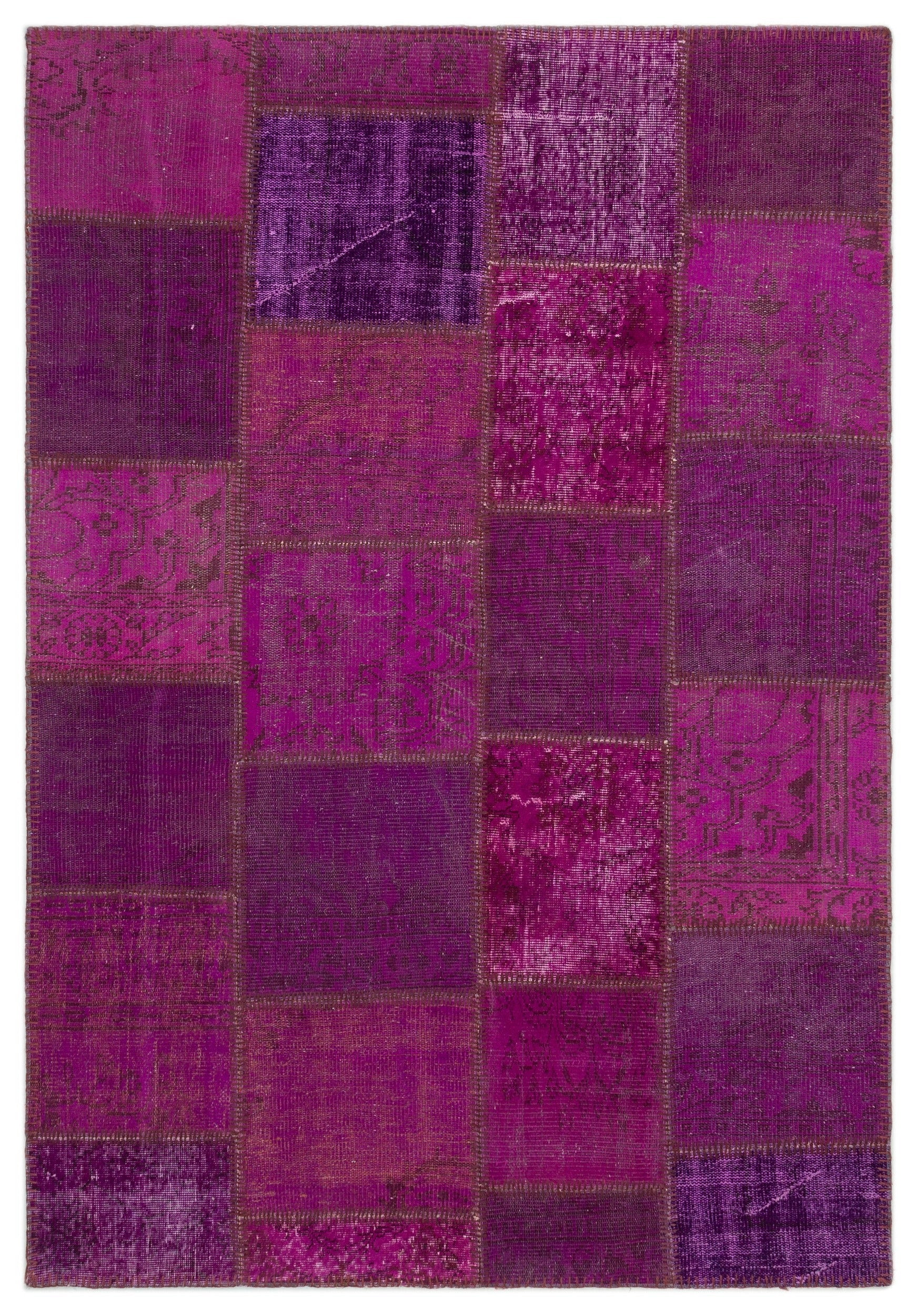 Iskece 22267 Purple Patchwork Wool Handmade Area Rug 5'3" x 7'7"
