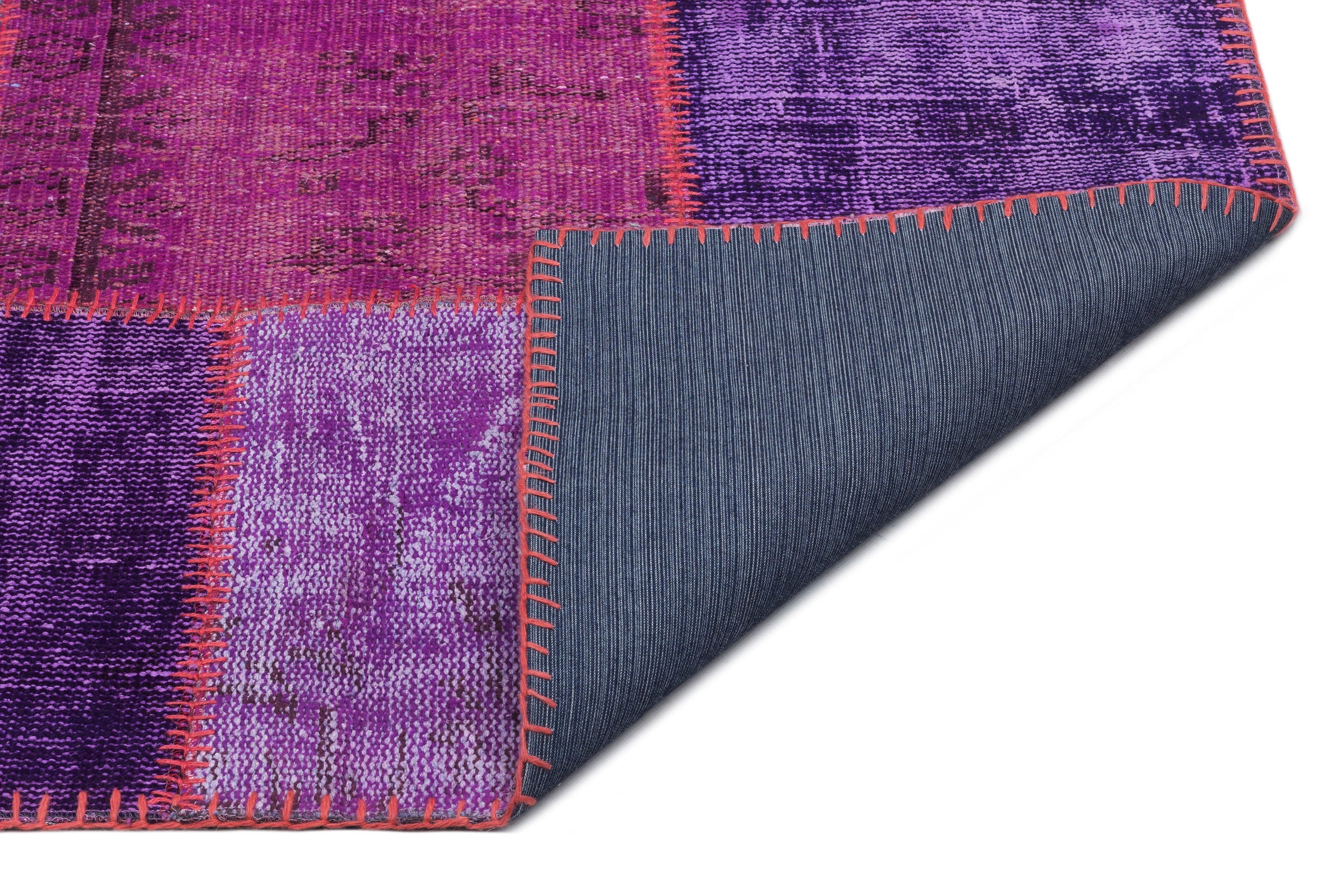 Iskece 22268 Purple Patchwork Wool Handmade Area Rug 5'3" x 7'7"