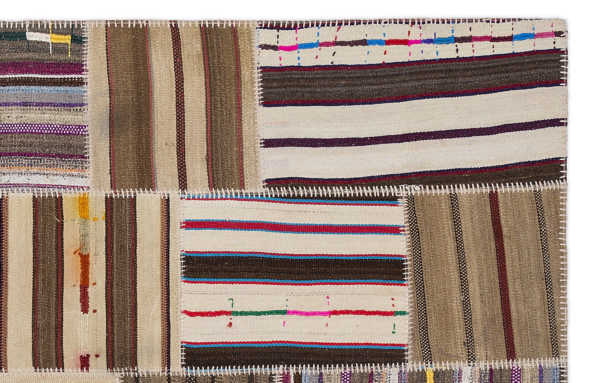 Teselya 2226 Beige Striped Wool Handmade Area Rug 5'3" x 7'7"
