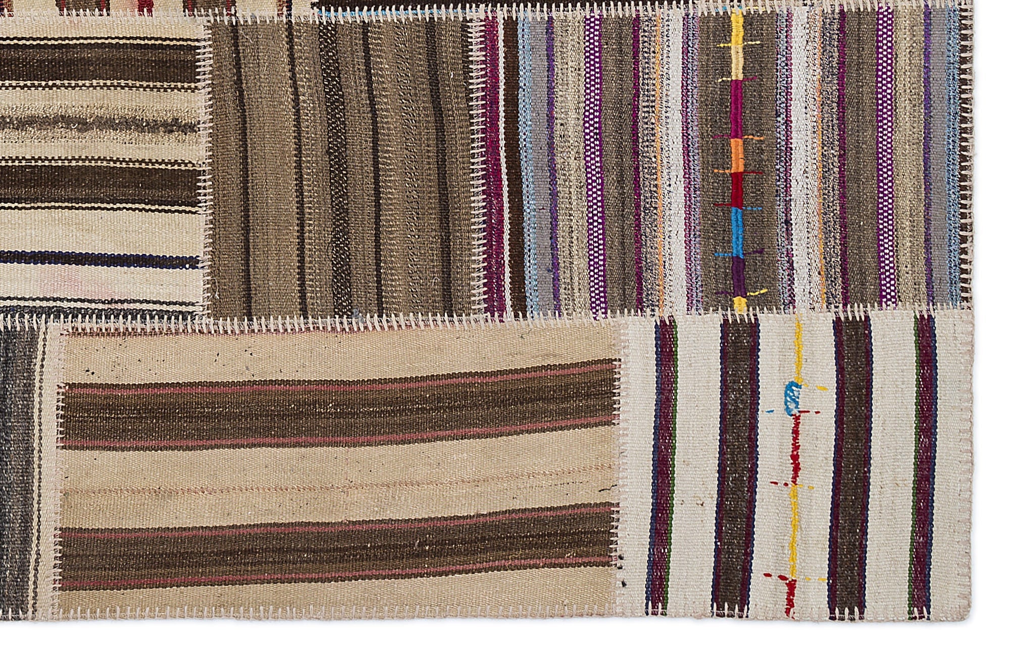 Teselya 2226 Beige Striped Wool Handmade Area Rug 5'3" x 7'7"