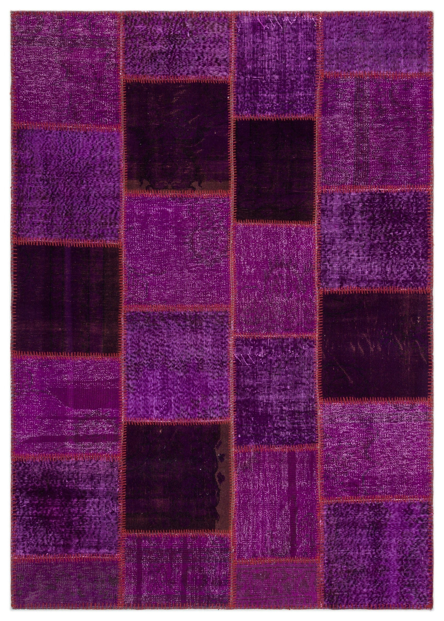 Iskece 22270 Purple Patchwork Wool Handmade Area Rug 5'3" x 7'7"
