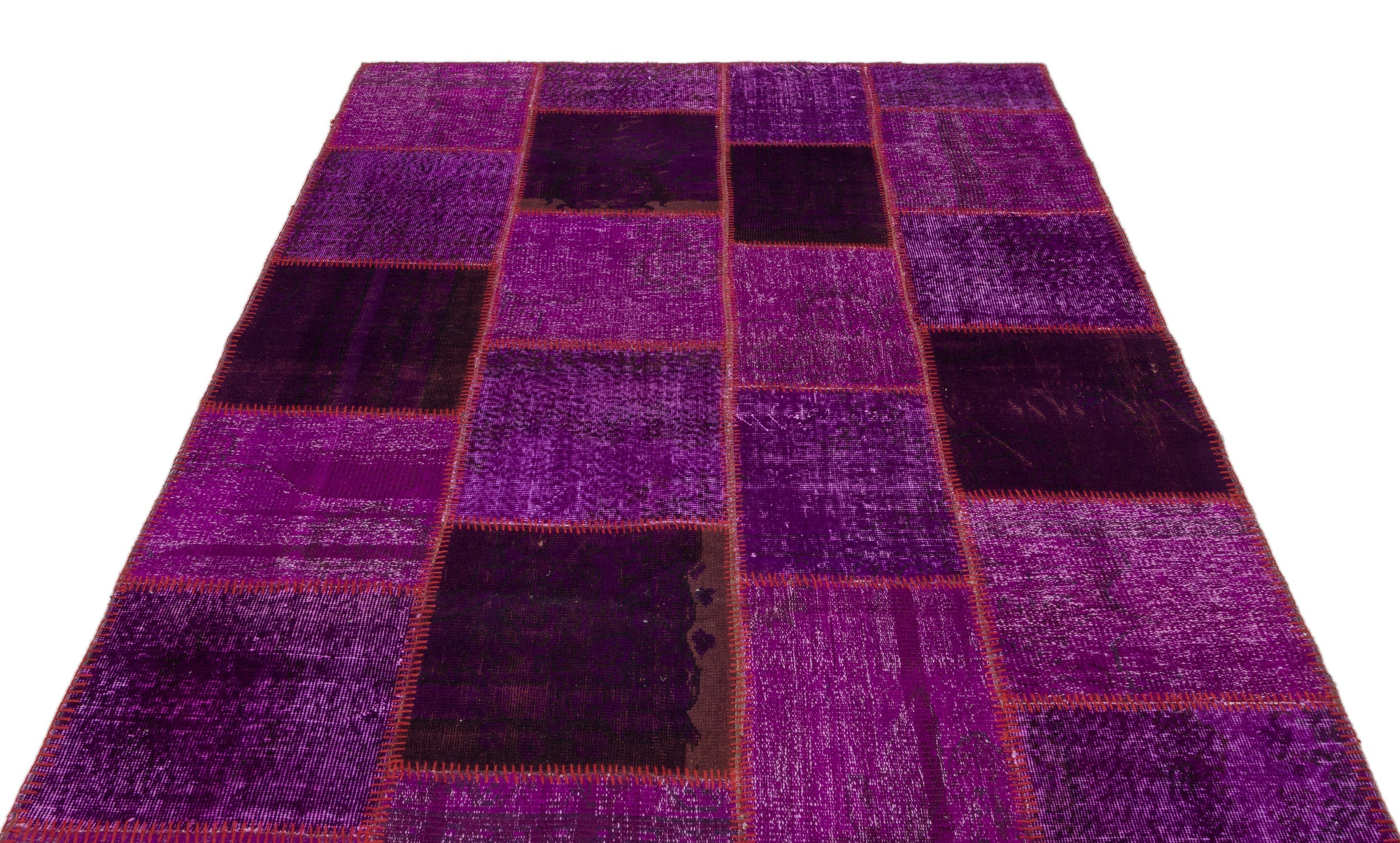 Iskece 22270 Purple Patchwork Wool Handmade Area Rug 5'3" x 7'7"