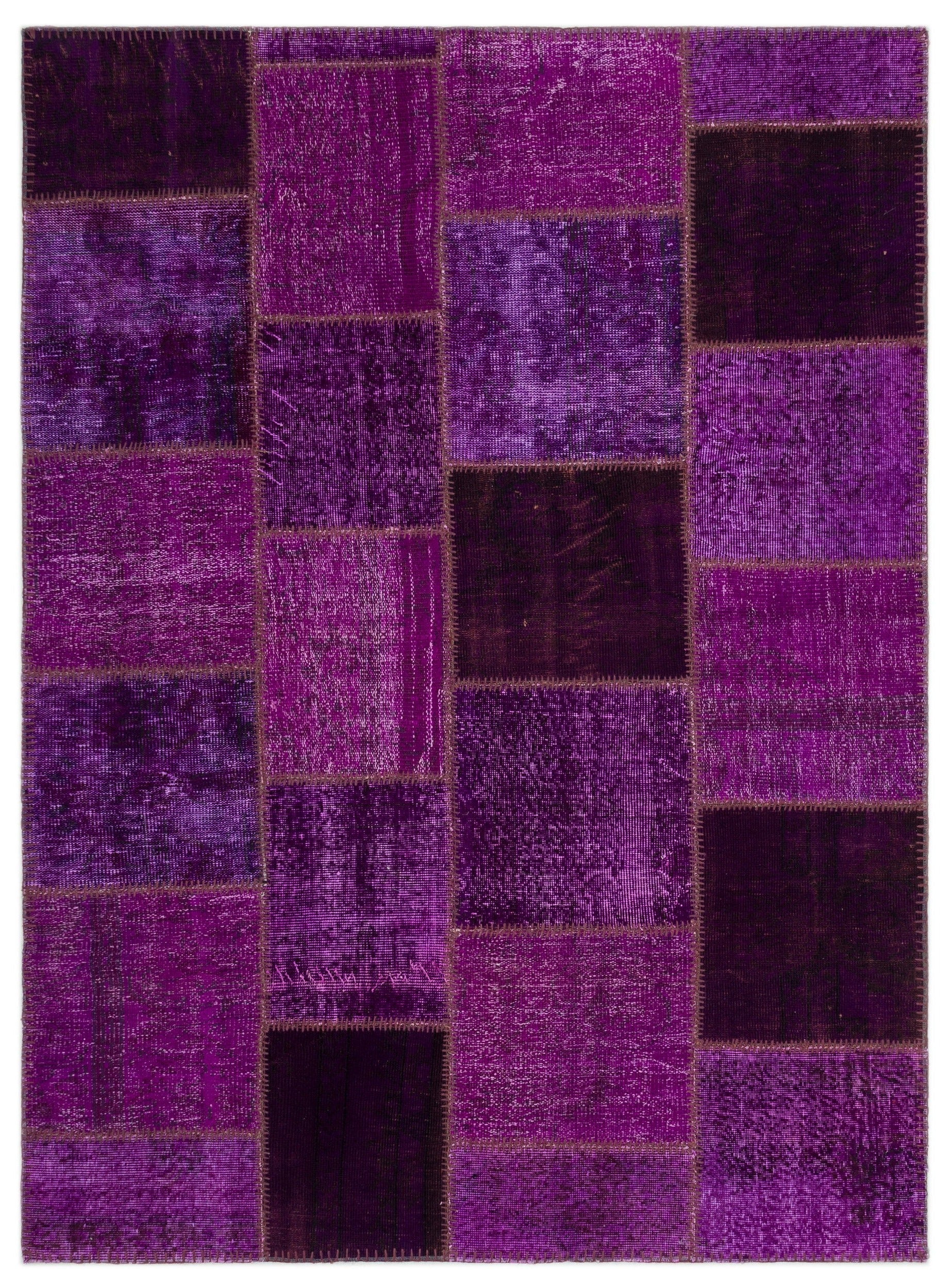 Iskece 22271 Purple Patchwork Wool Handmade Area Rug 5'3" x 7'7"
