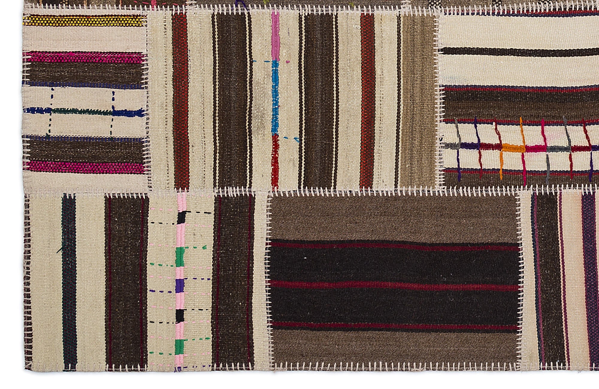 Teselya 2227 Beige Striped Wool Handmade Area Rug 5'3" x 7'7"