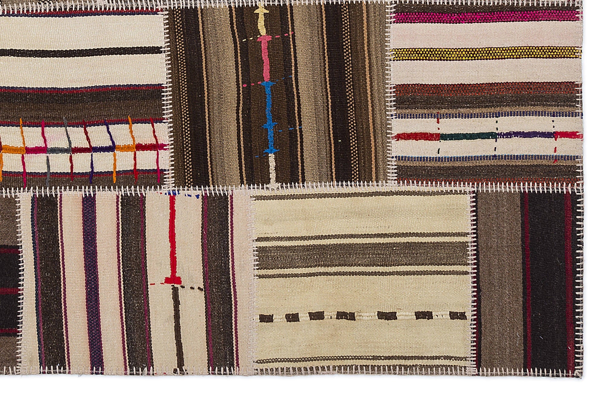 Teselya 2227 Beige Striped Wool Handmade Area Rug 5'3" x 7'7"