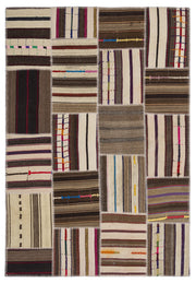 Teselya 2227 Beige Striped Wool Handmade Area Rug 5'3" x 7'7"