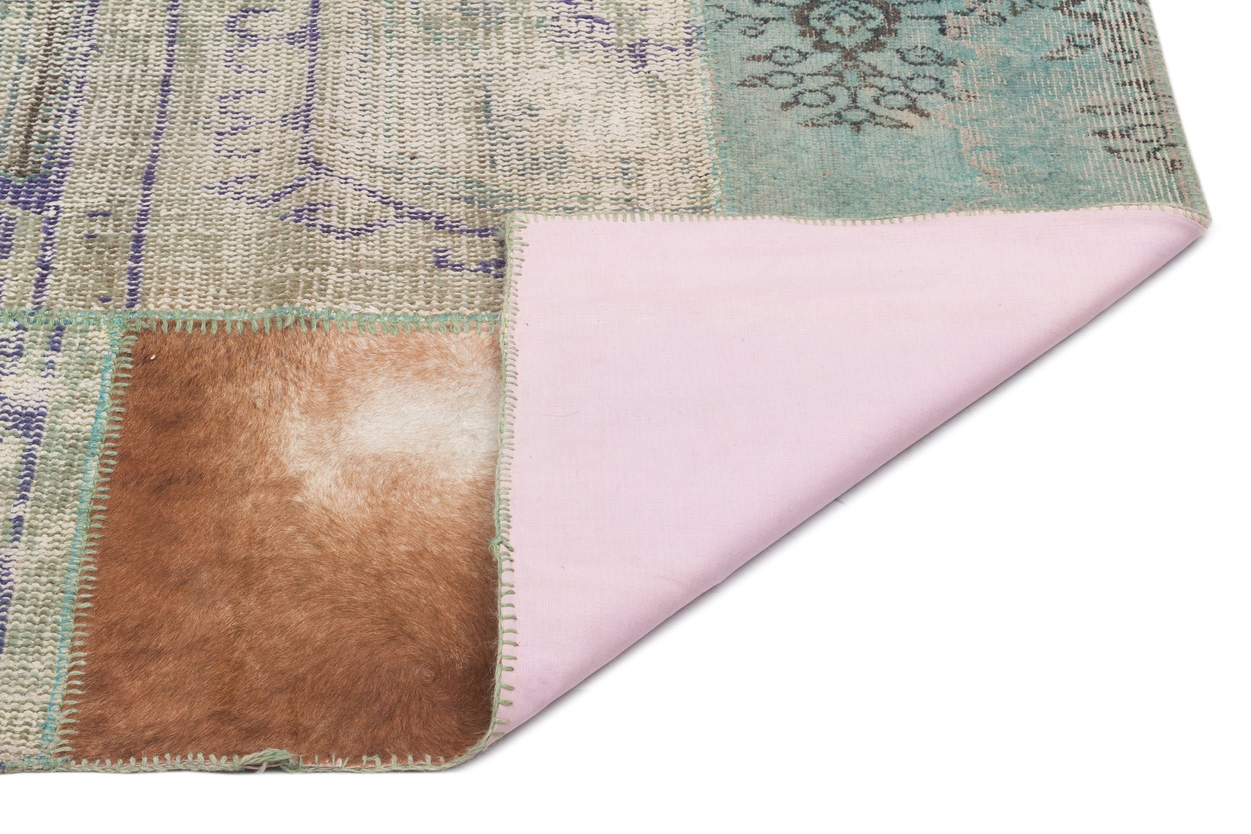 Iskece 22286 Brown Patchwork Wool Handmade Area Rug 5'3" x 7'7"