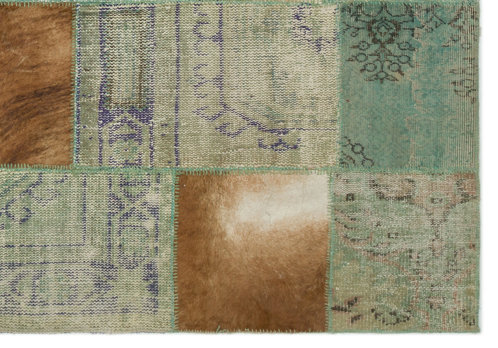 Iskece 22286 Brown Patchwork Wool Handmade Area Rug 5'3" x 7'7"