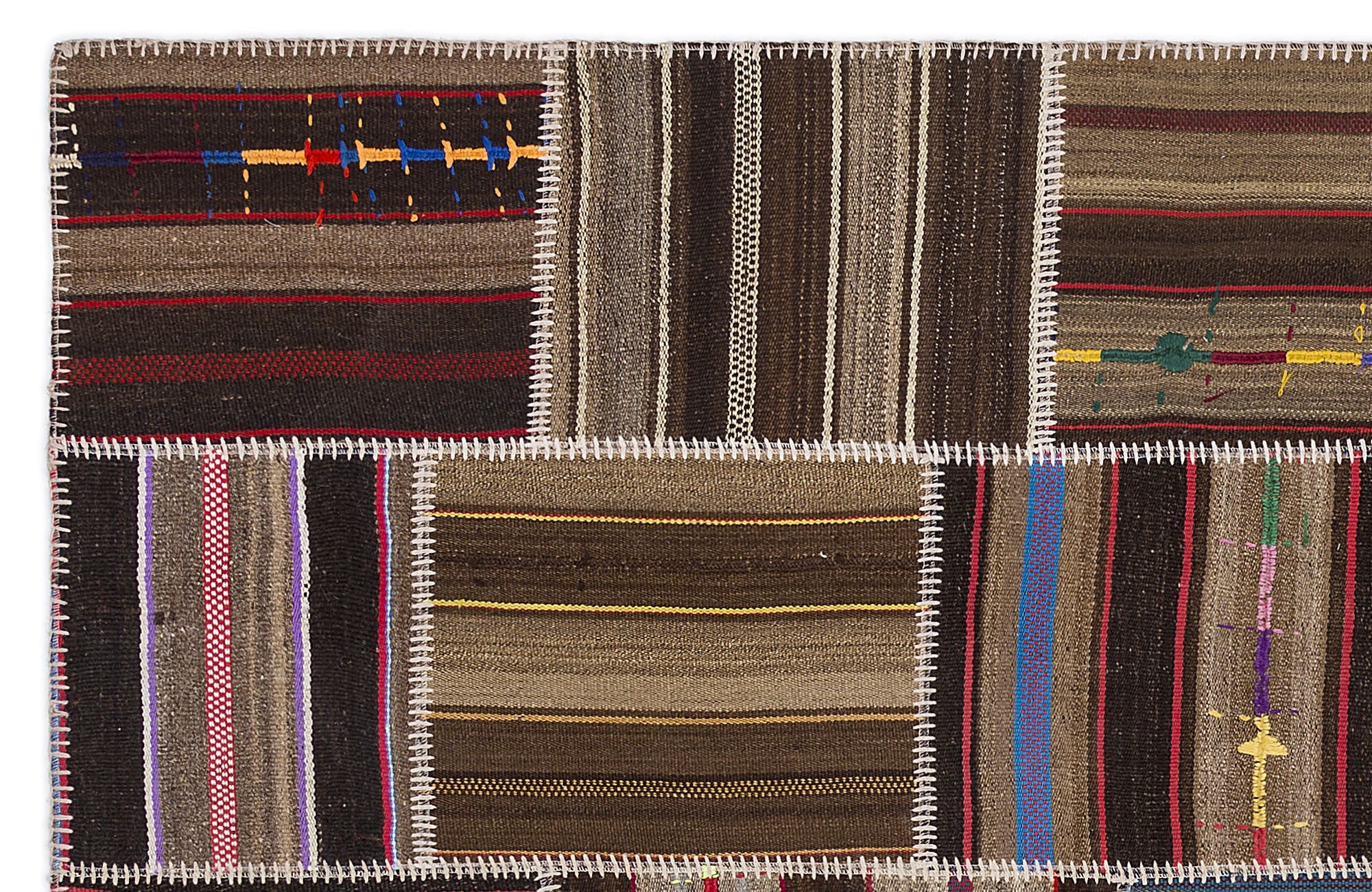 Teselya 2229 Brown Striped Wool Handmade Area Rug 5'3" x 7'7"