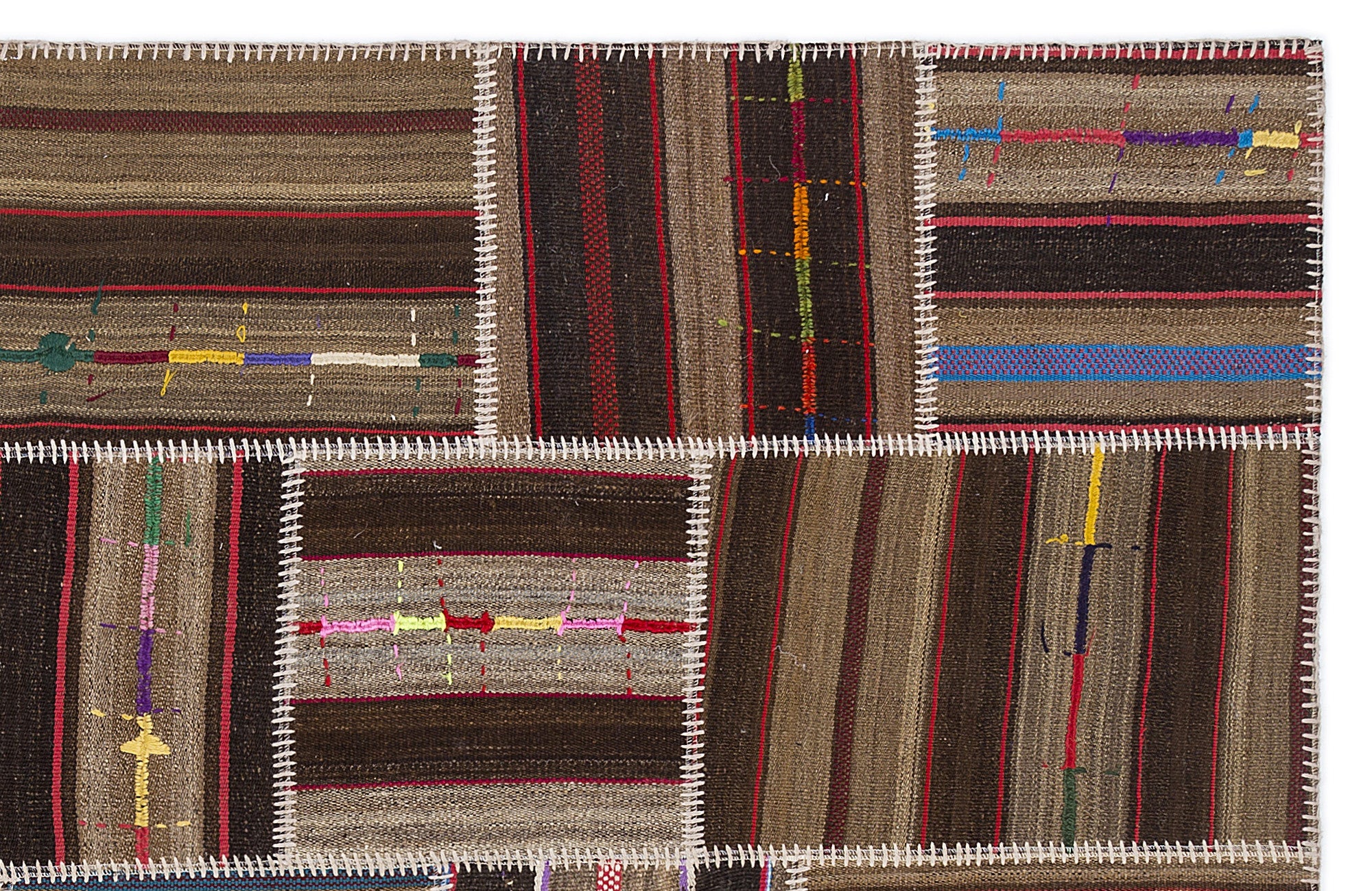 Teselya 2229 Brown Striped Wool Handmade Area Rug 5'3" x 7'7"