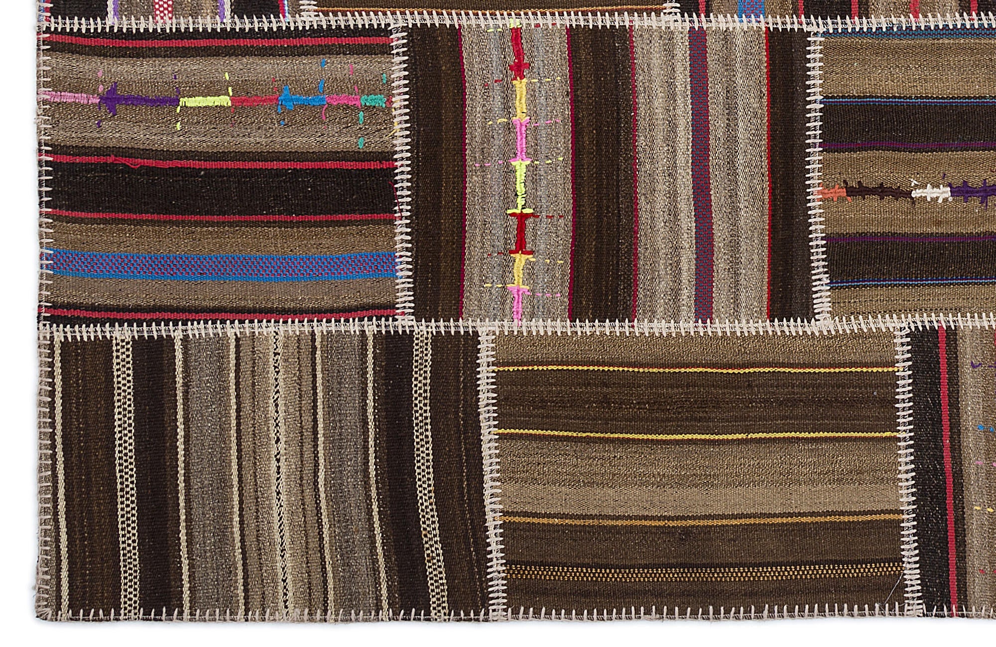 Teselya 2229 Brown Striped Wool Handmade Area Rug 5'3" x 7'7"