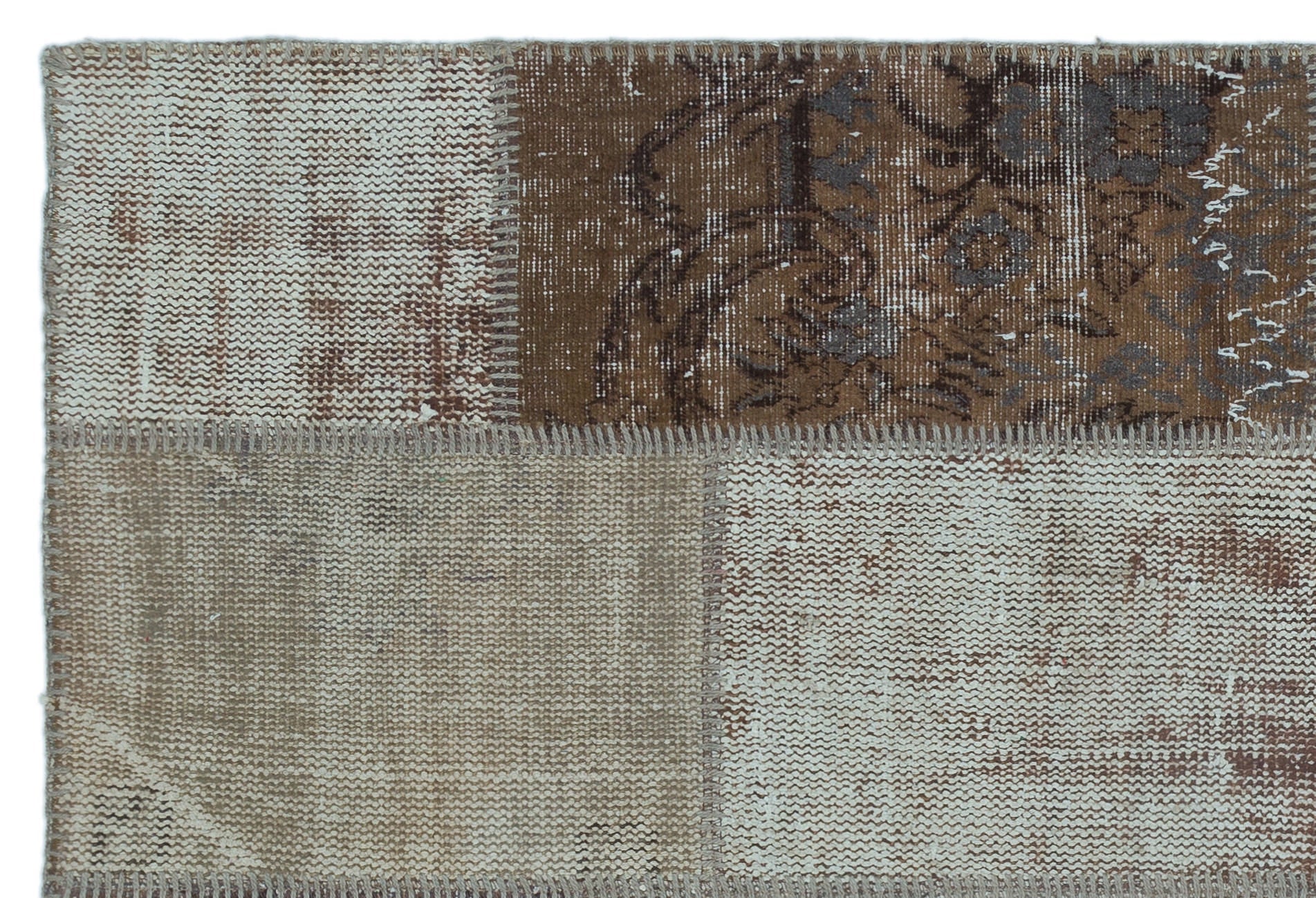 Iskece 22317 Brown Patchwork Wool Handmade Area Rug 3'11" x 5'11"