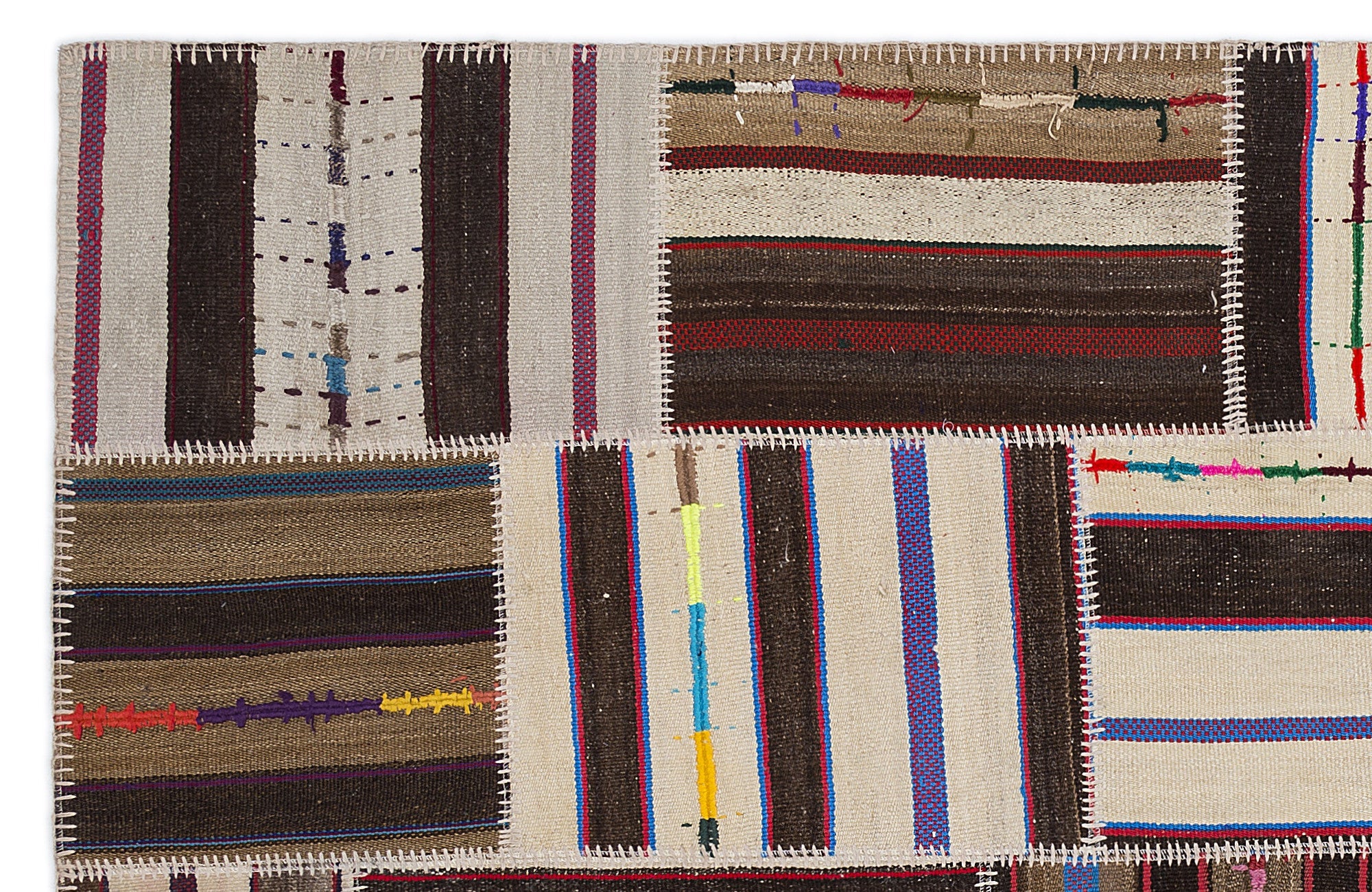 Teselya 2231 Beige Striped Wool Handmade Area Rug 5'3" x 7'7"