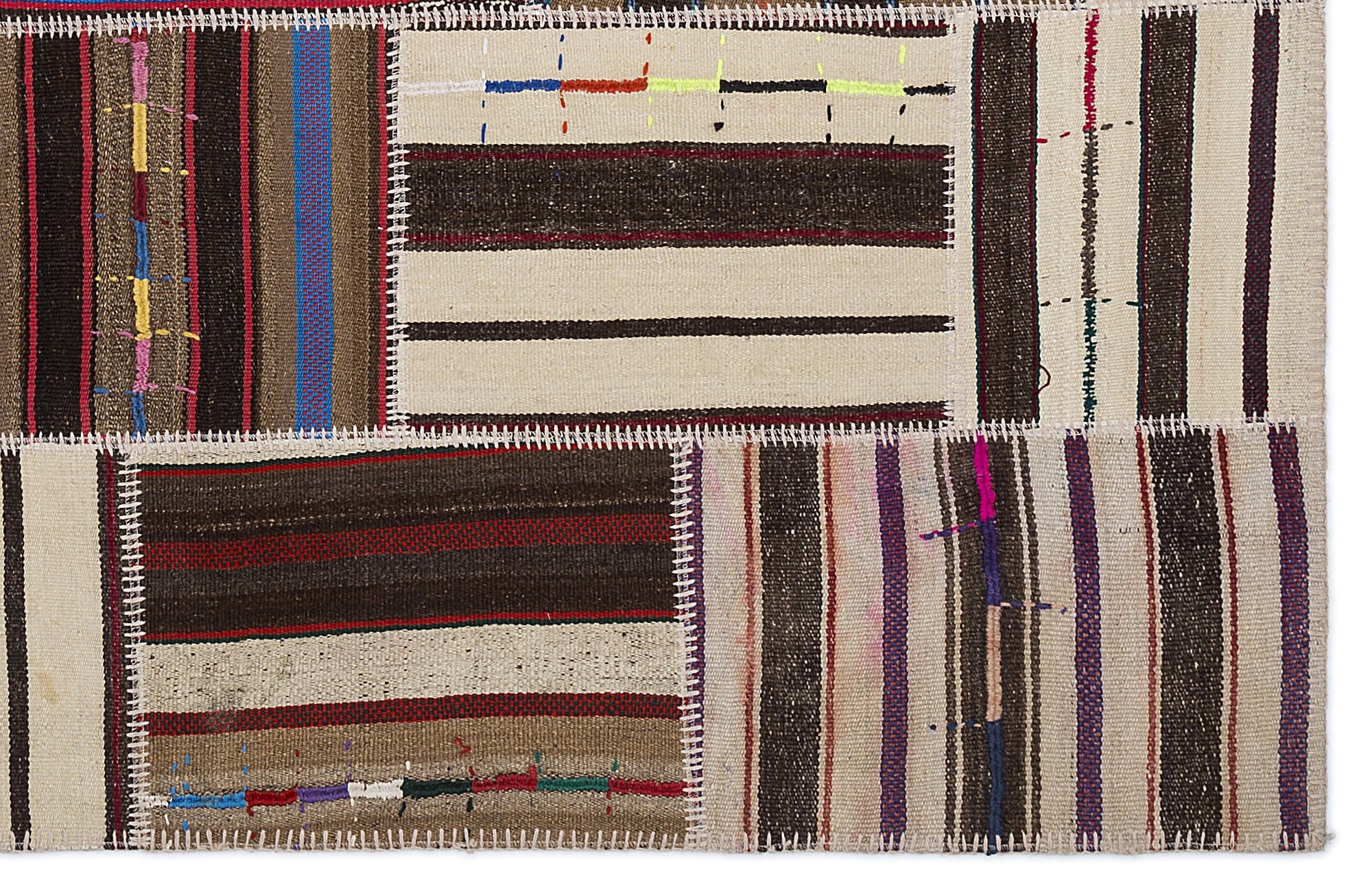 Teselya 2231 Beige Striped Wool Handmade Area Rug 5'3" x 7'7"