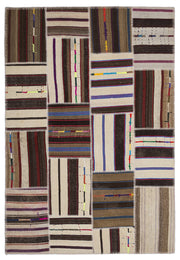 Teselya 2231 Beige Striped Wool Handmade Area Rug 5'3" x 7'7"