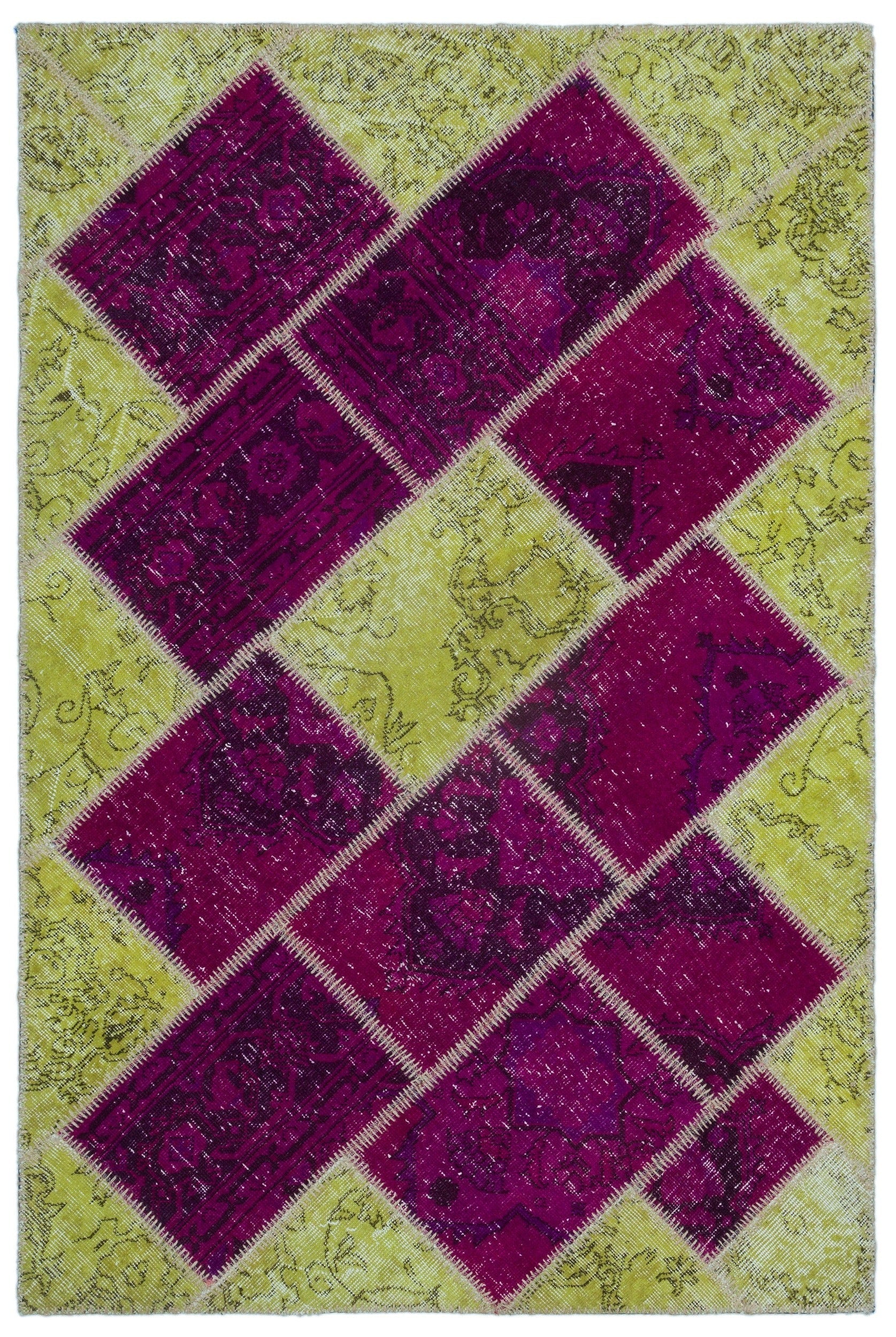 Iskece 22320 Beige Patchwork Wool Handmade Area Rug 3'11" x 5'11"