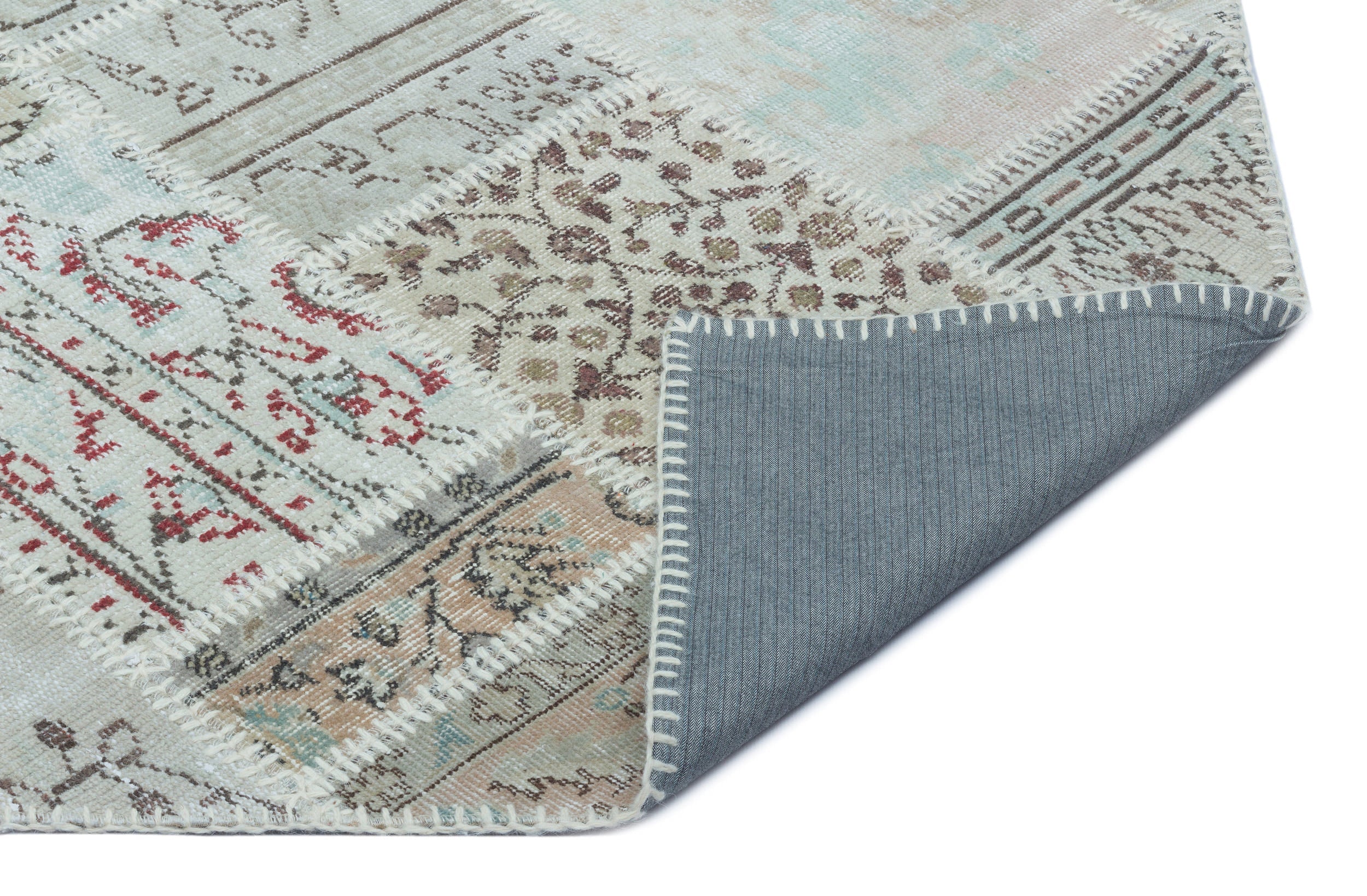 Iskece 22328 Beige Patchwork Wool Handmade Area Rug 3'11" x 5'11"