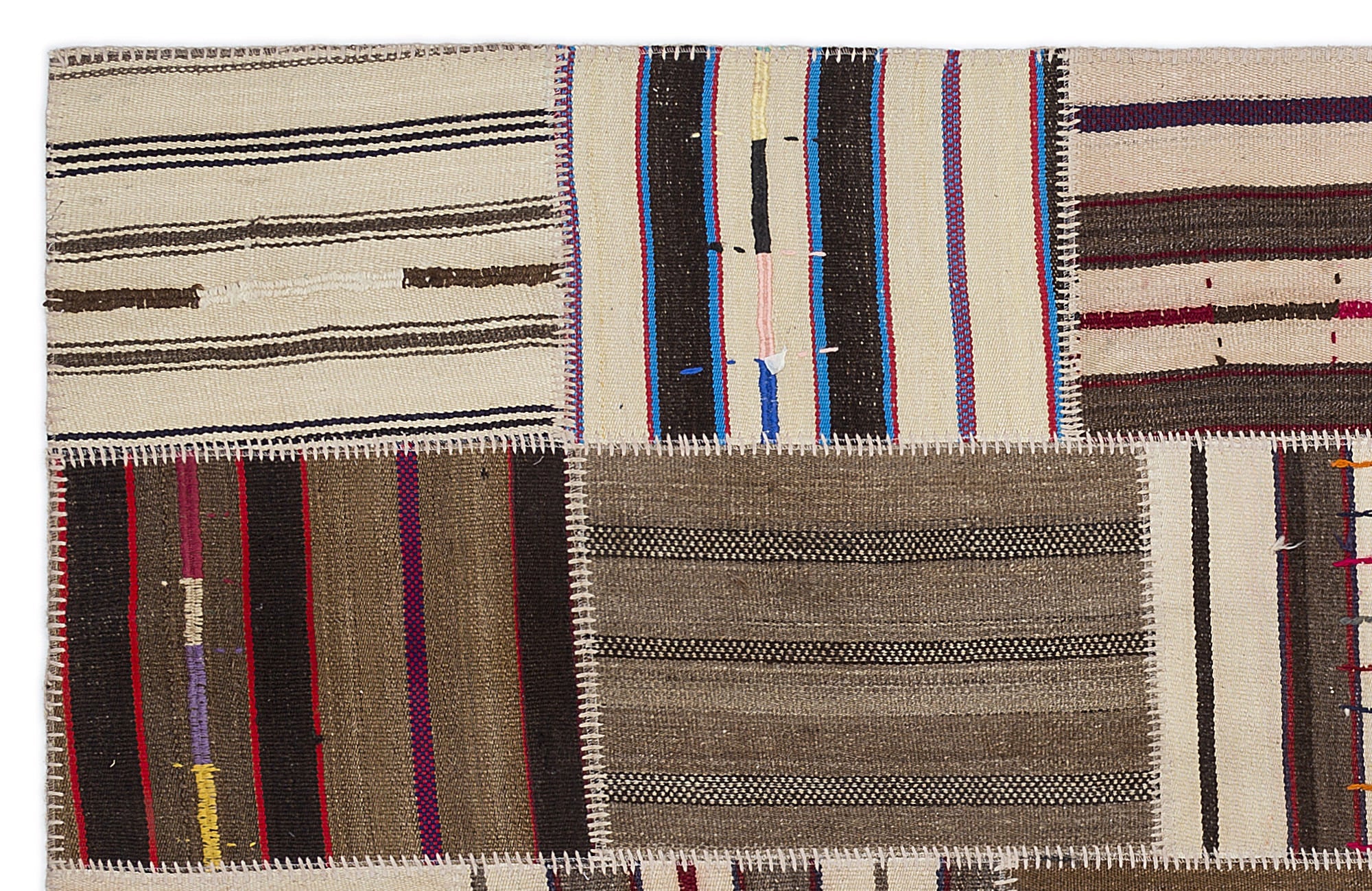Teselya 2232 Beige Striped Wool Handmade Area Rug 5'3" x 7'7"