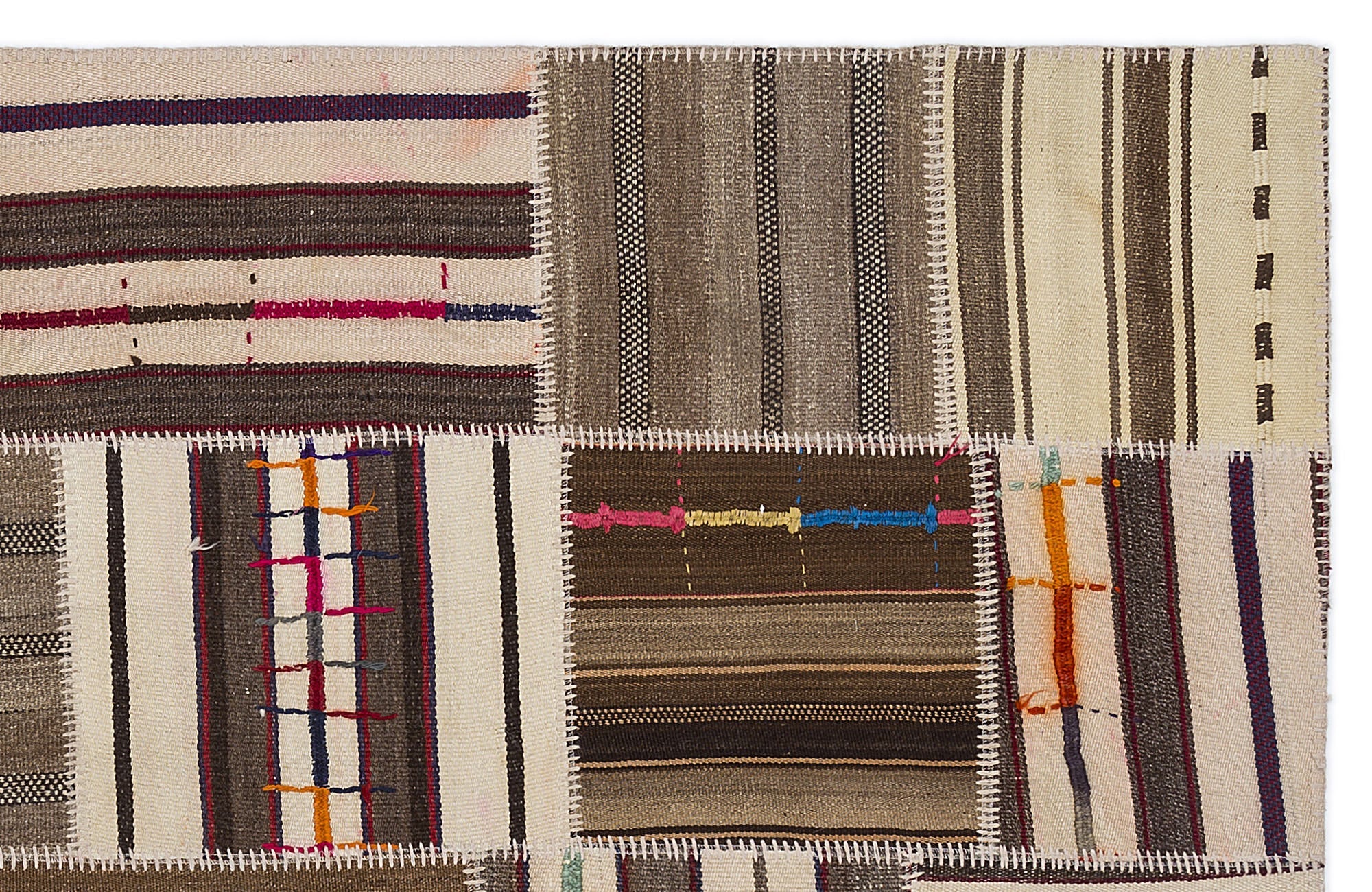 Teselya 2232 Beige Striped Wool Handmade Area Rug 5'3" x 7'7"