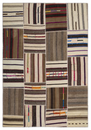 Teselya 2232 Beige Striped Wool Handmade Area Rug 5'3" x 7'7"