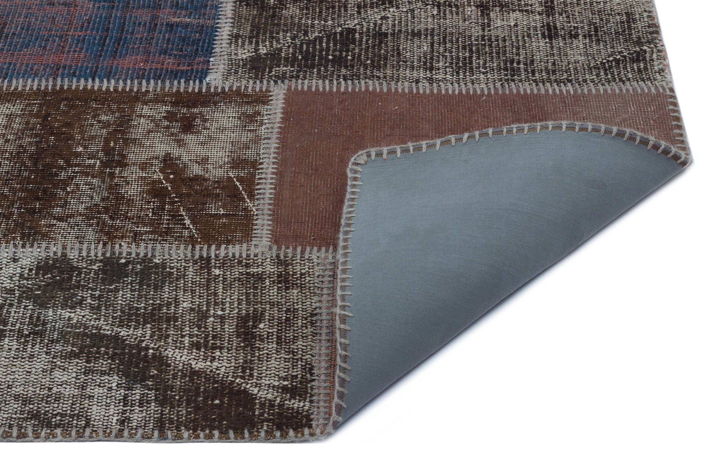 Iskece 22337 Brown Patchwork Wool Handmade Area Rug 3'11" x 5'11"