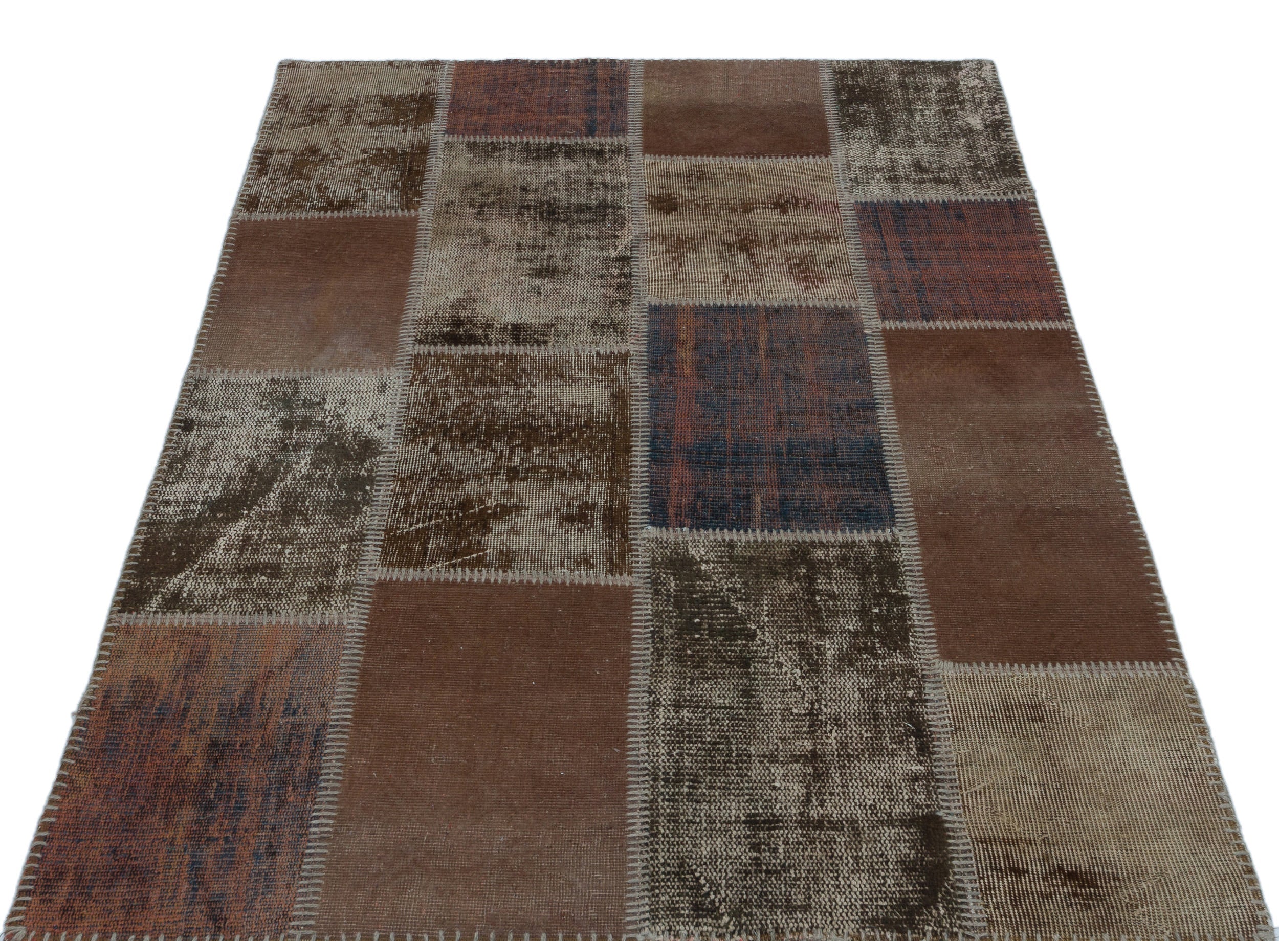 Iskece 22337 Brown Patchwork Wool Handmade Area Rug 3'11" x 5'11"