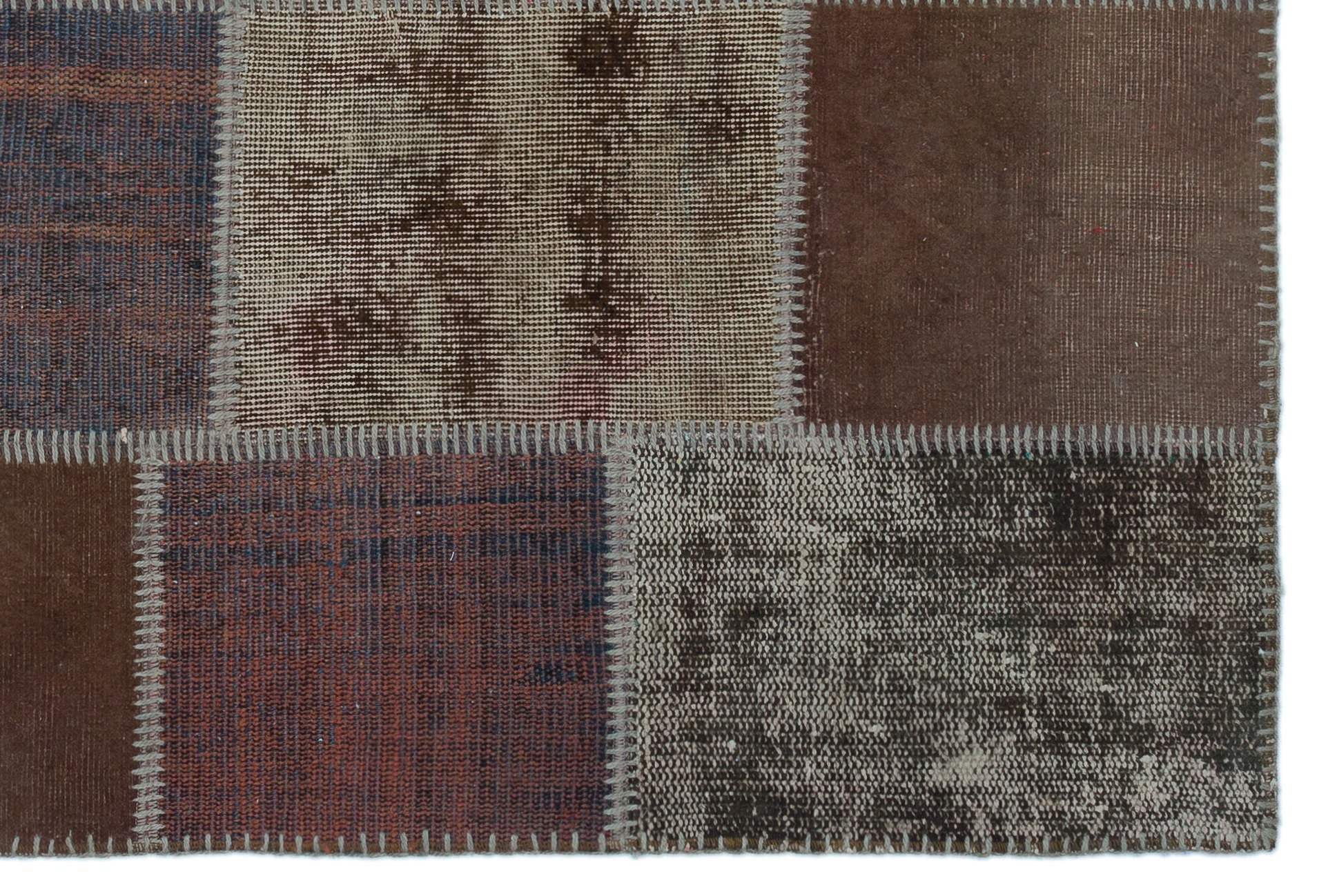 Iskece 22337 Brown Patchwork Wool Handmade Area Rug 3'11" x 5'11"