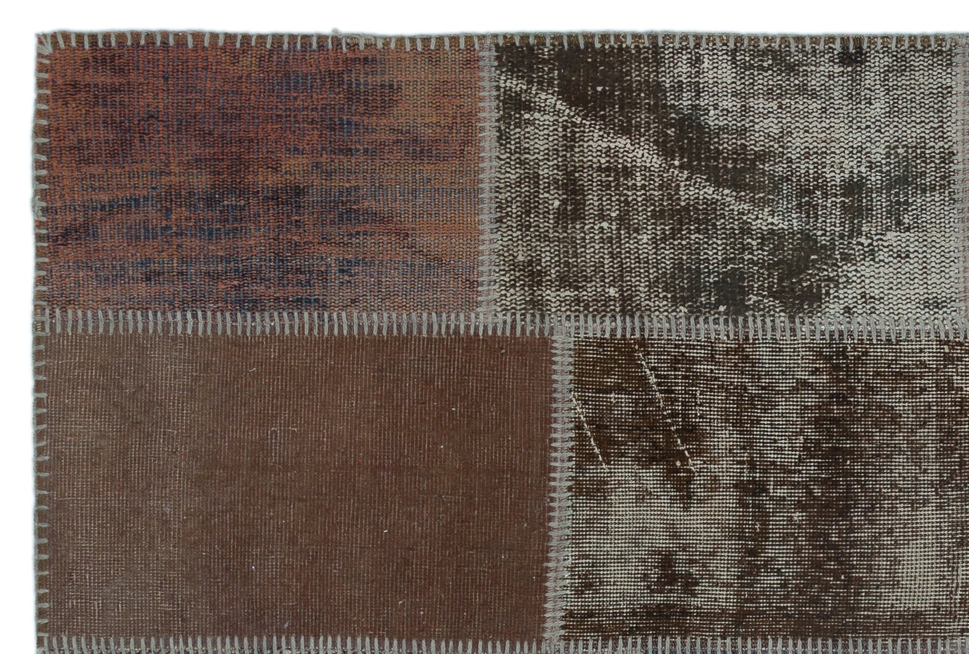 Iskece 22337 Brown Patchwork Wool Handmade Area Rug 3'11" x 5'11"