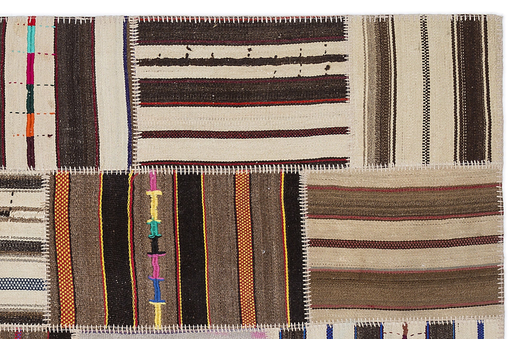 Teselya 2233 Beige Striped Wool Handmade Area Rug 5'3" x 7'7"