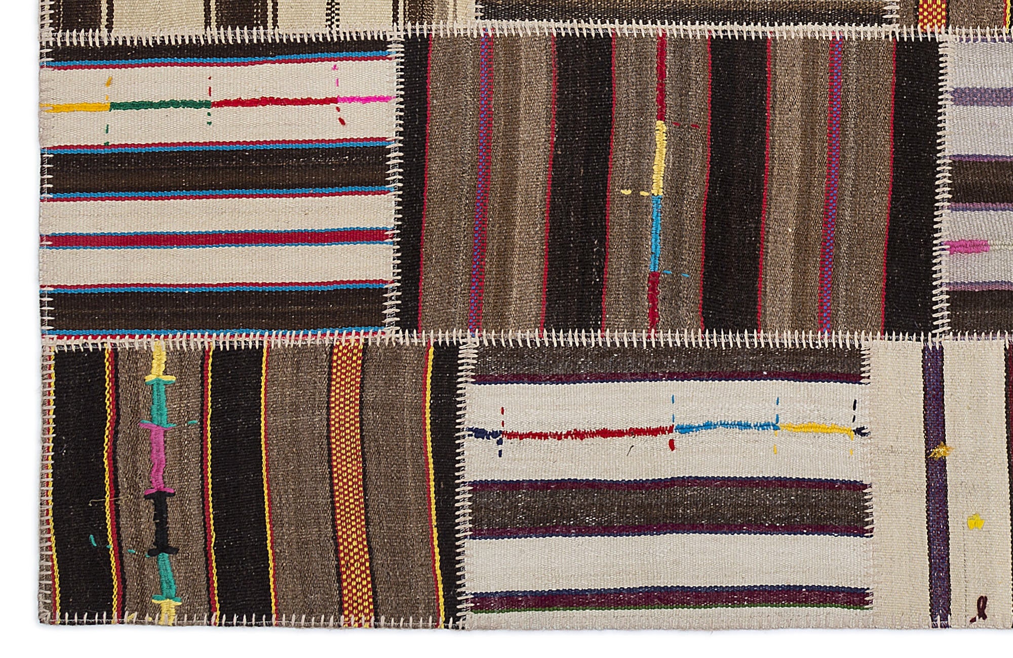 Teselya 2233 Beige Striped Wool Handmade Area Rug 5'3" x 7'7"