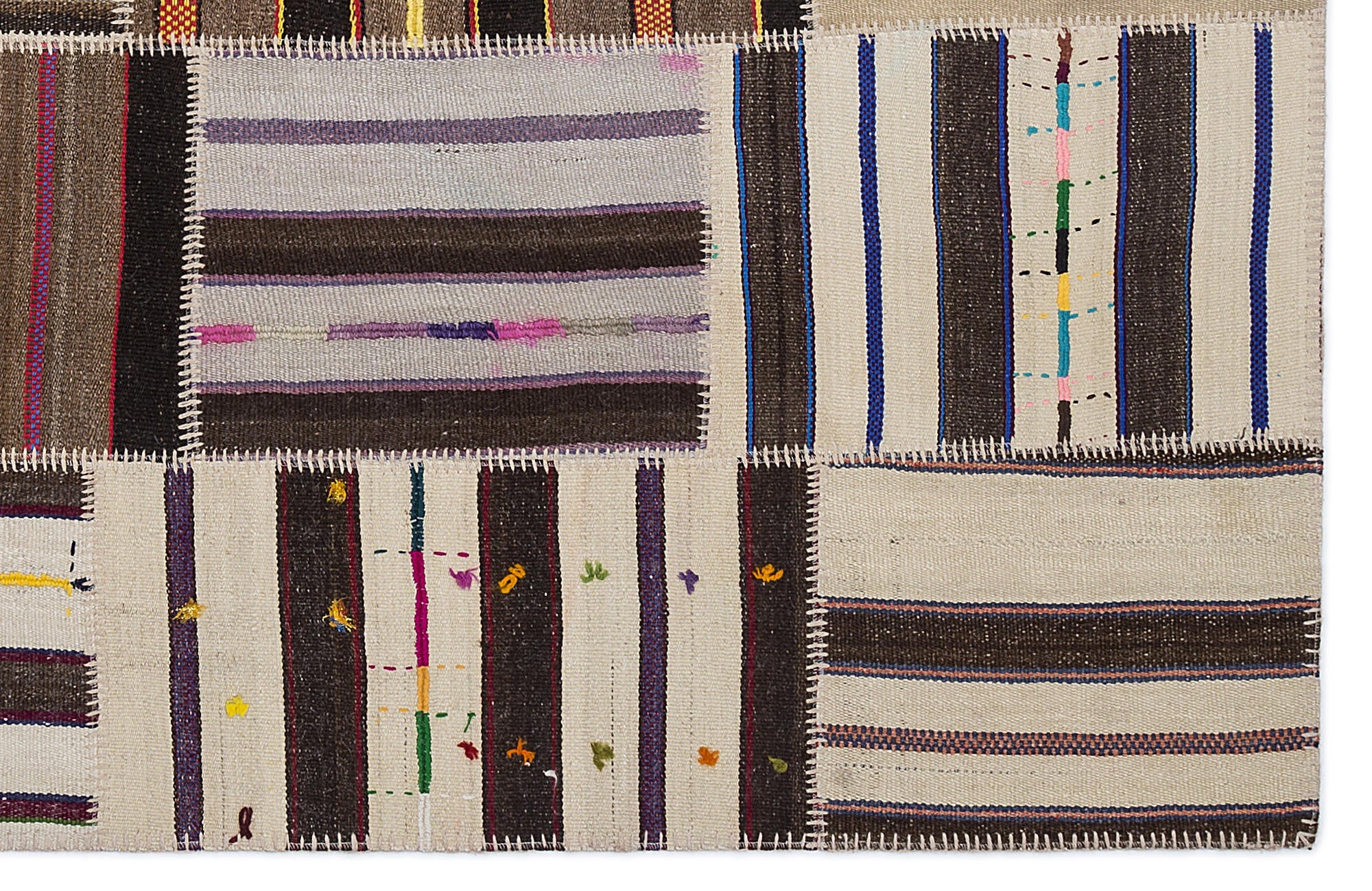 Teselya 2233 Beige Striped Wool Handmade Area Rug 5'3" x 7'7"