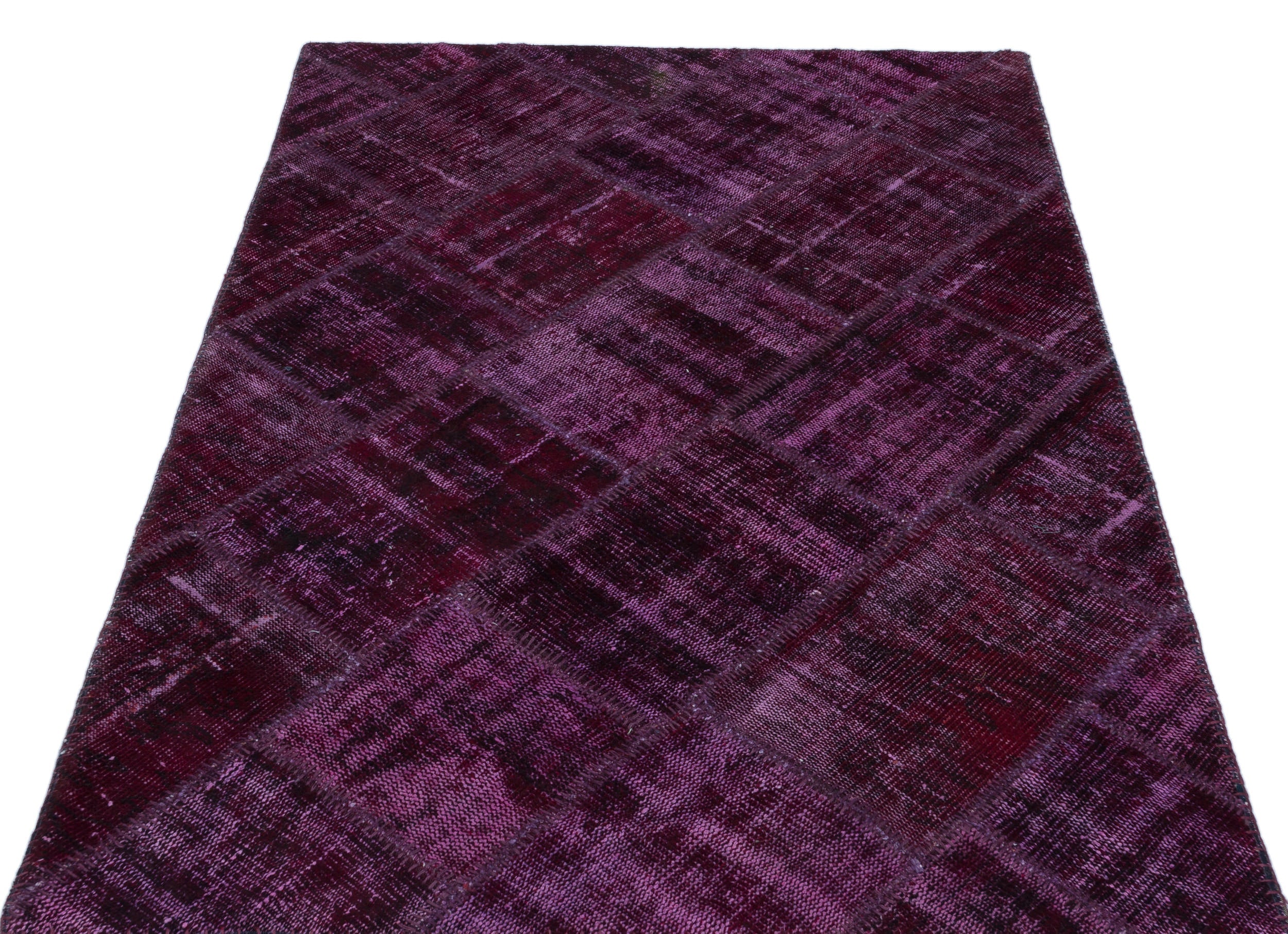 Iskece 22347 Purple Patchwork Wool Handmade Area Rug 3'11" x 5'11"
