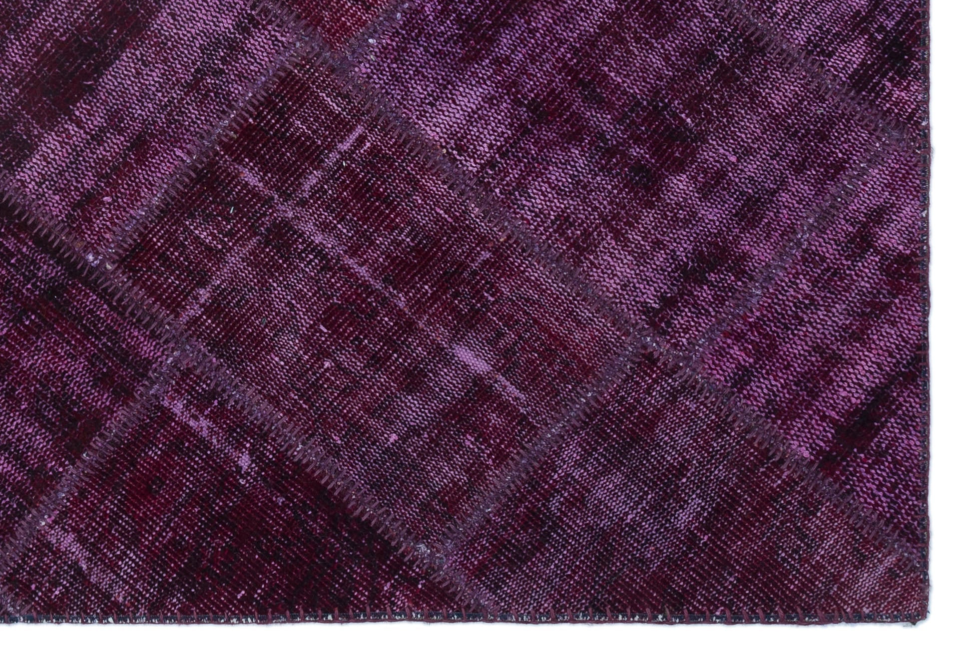 Iskece 22347 Purple Patchwork Wool Handmade Area Rug 3'11" x 5'11"